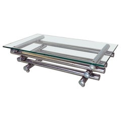 Vintage Italian Modern Glass and Chromed Steel Coffee Table, 1970s