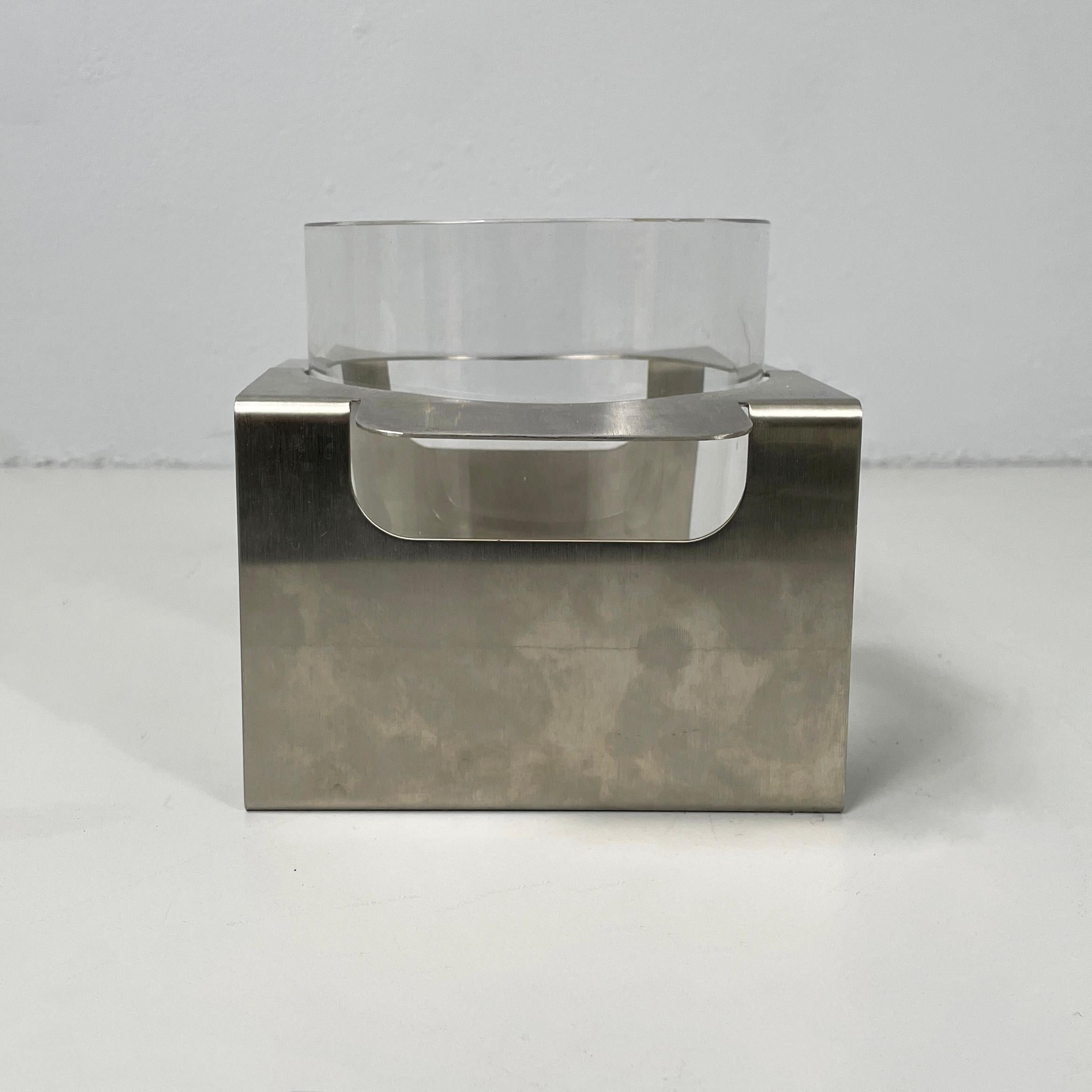 Italian modern glass and metal ice bucket with pliers by Zani & Zani, 1980s In Good Condition For Sale In MIlano, IT