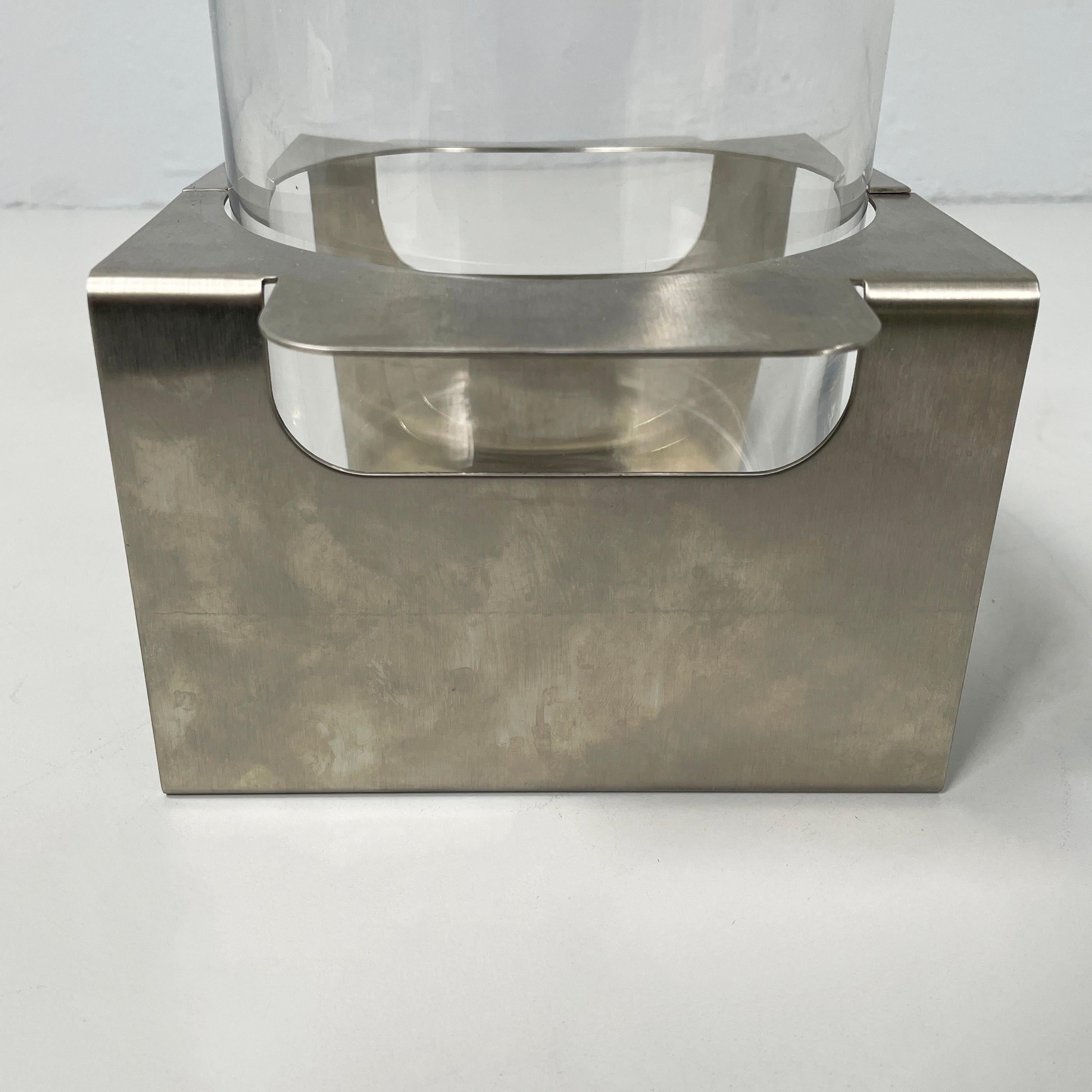 Metal Italian modern glass and metal ice bucket with pliers by Zani & Zani, 1980s For Sale