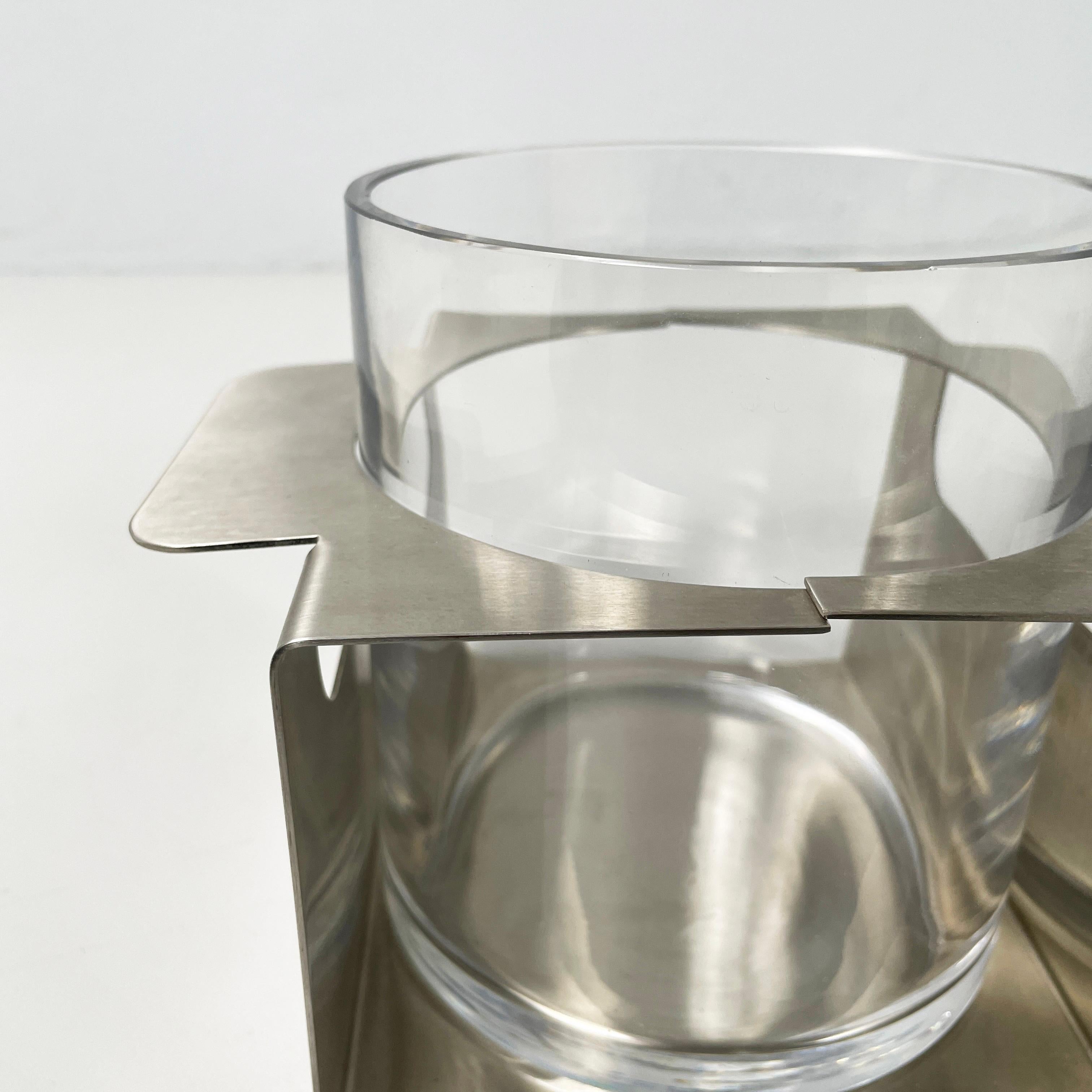 Italian modern glass and metal ice bucket with pliers by Zani & Zani, 1980s For Sale 1