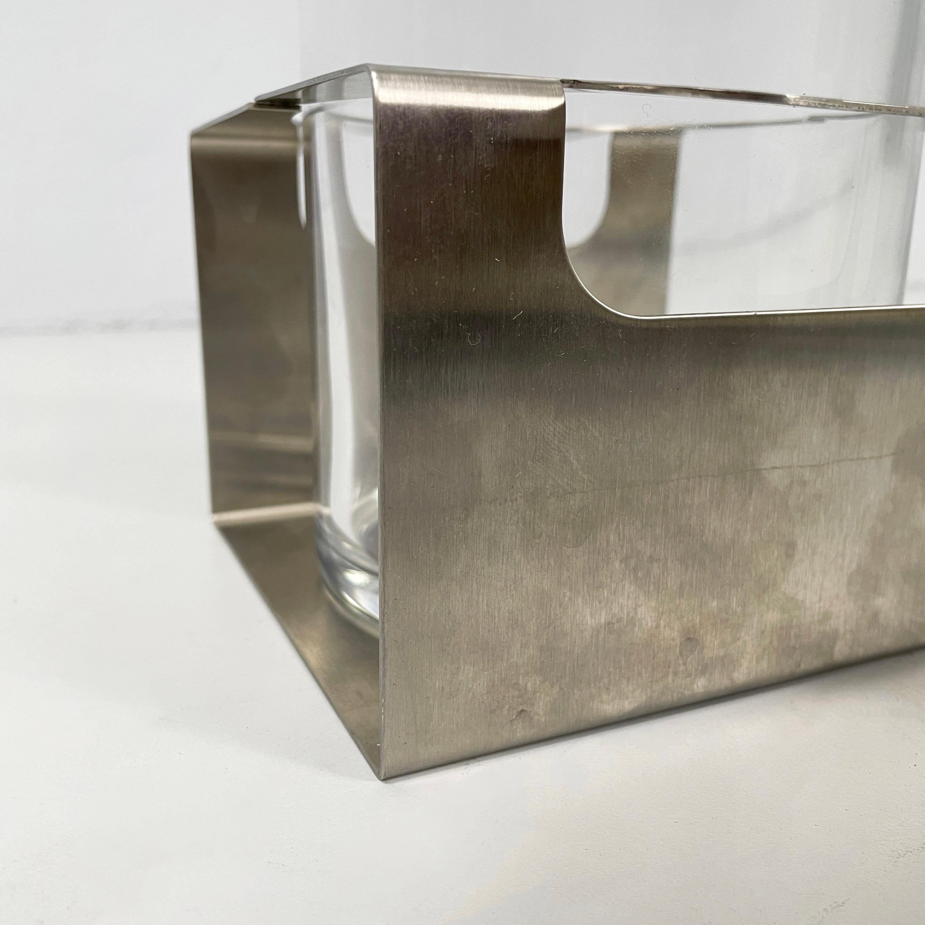 Italian modern glass and metal ice bucket with pliers by Zani & Zani, 1980s For Sale 2