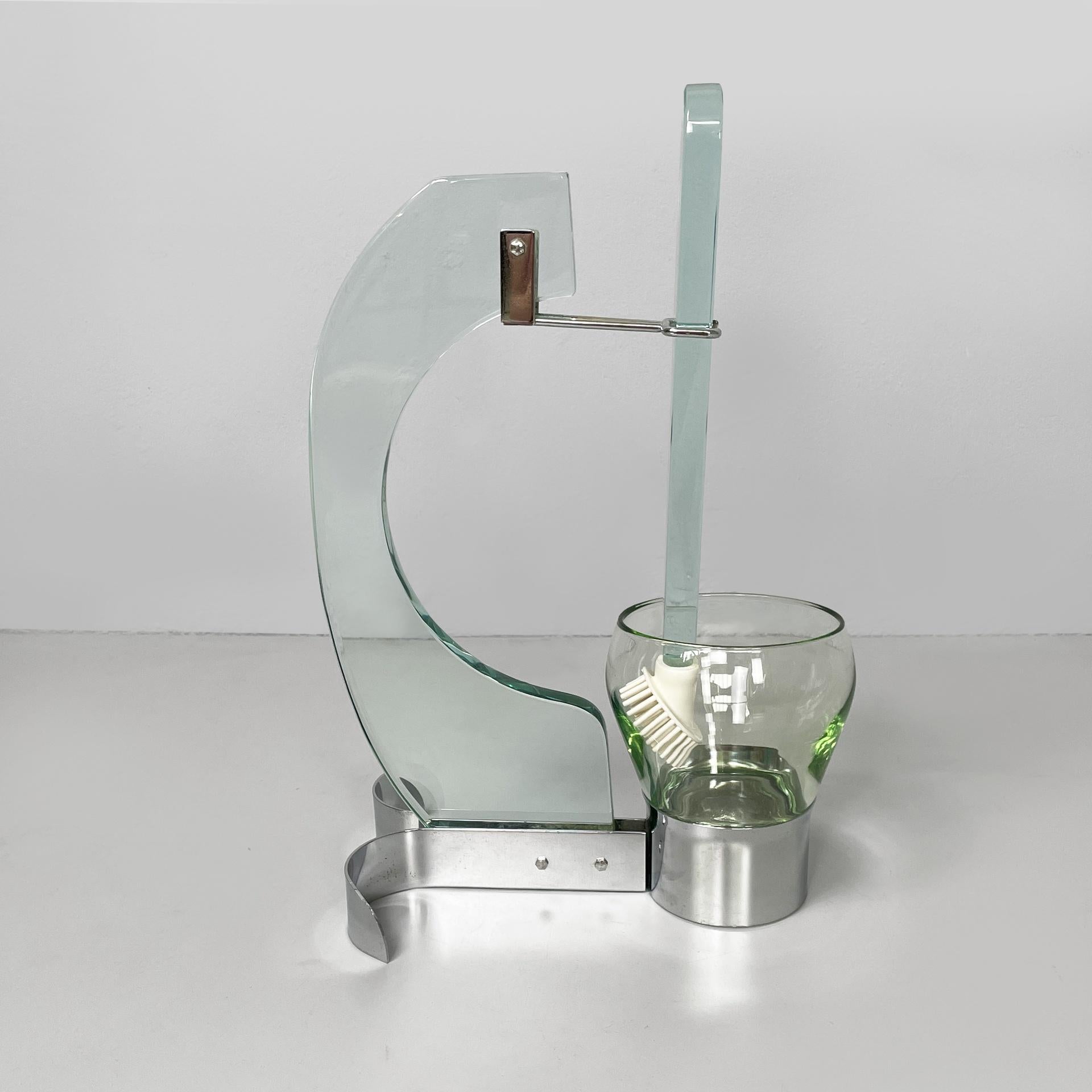 Moderne Brosse de toilette italienne moderne en verre et métal, 1970 en vente