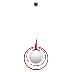 Italian Modern Glass and Red Metal Rod Chandelier, 1970s