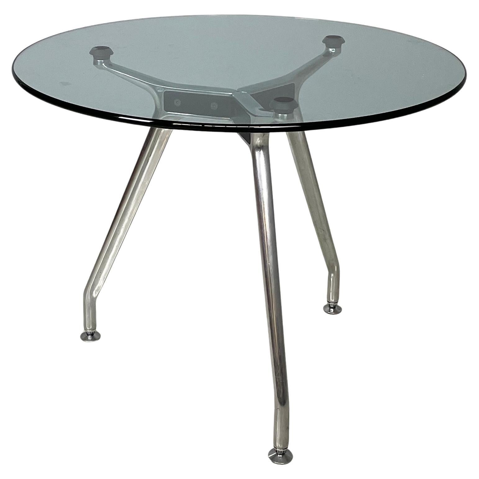 Italian modern glass and steel dining table by ICF De Padova, 1970s