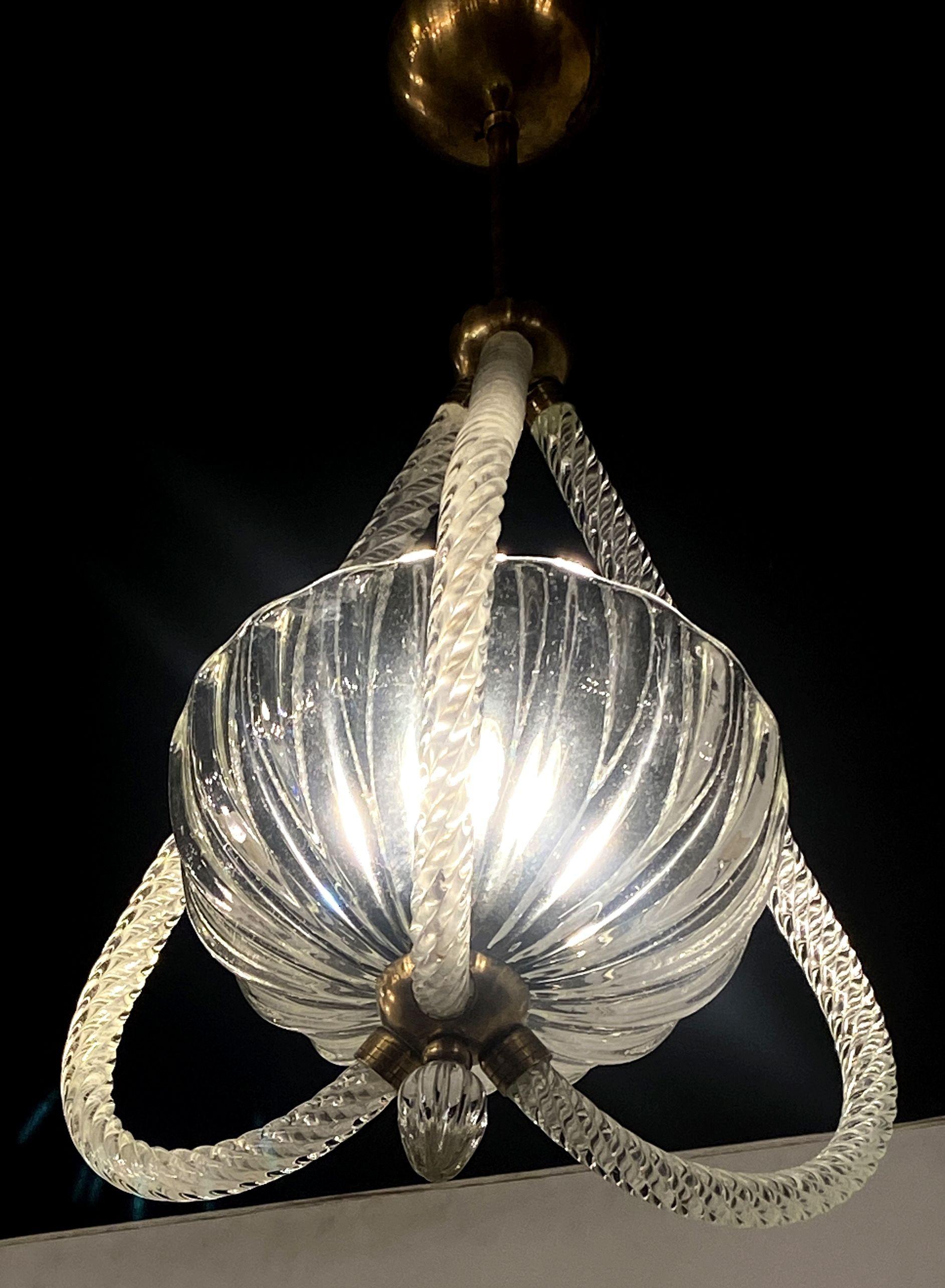 Italian Modern Glass & Brass Chandelier, Seguso In Good Condition For Sale In Hollywood, FL
