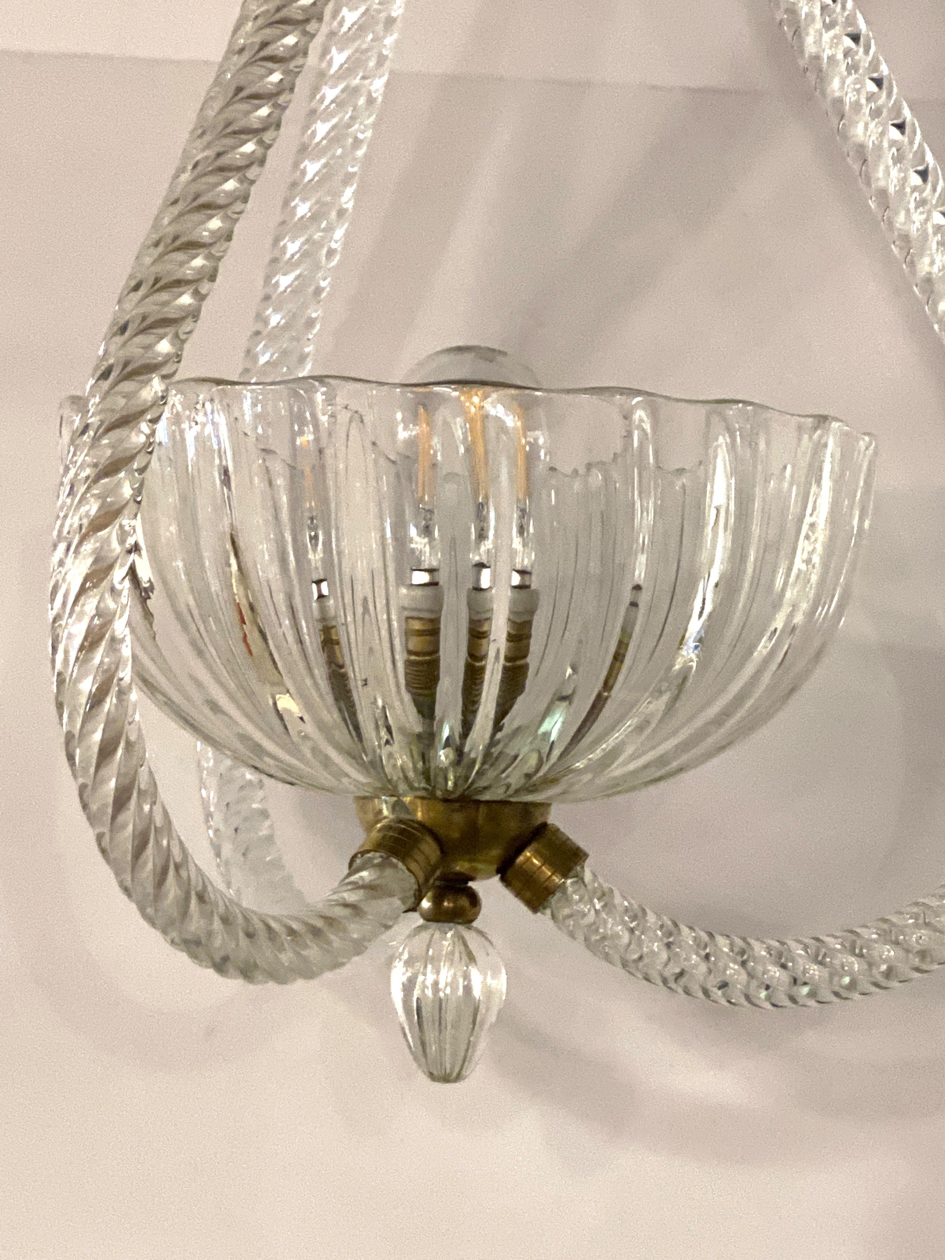 Italian Modern Glass & Brass Chandelier, Seguso For Sale 2