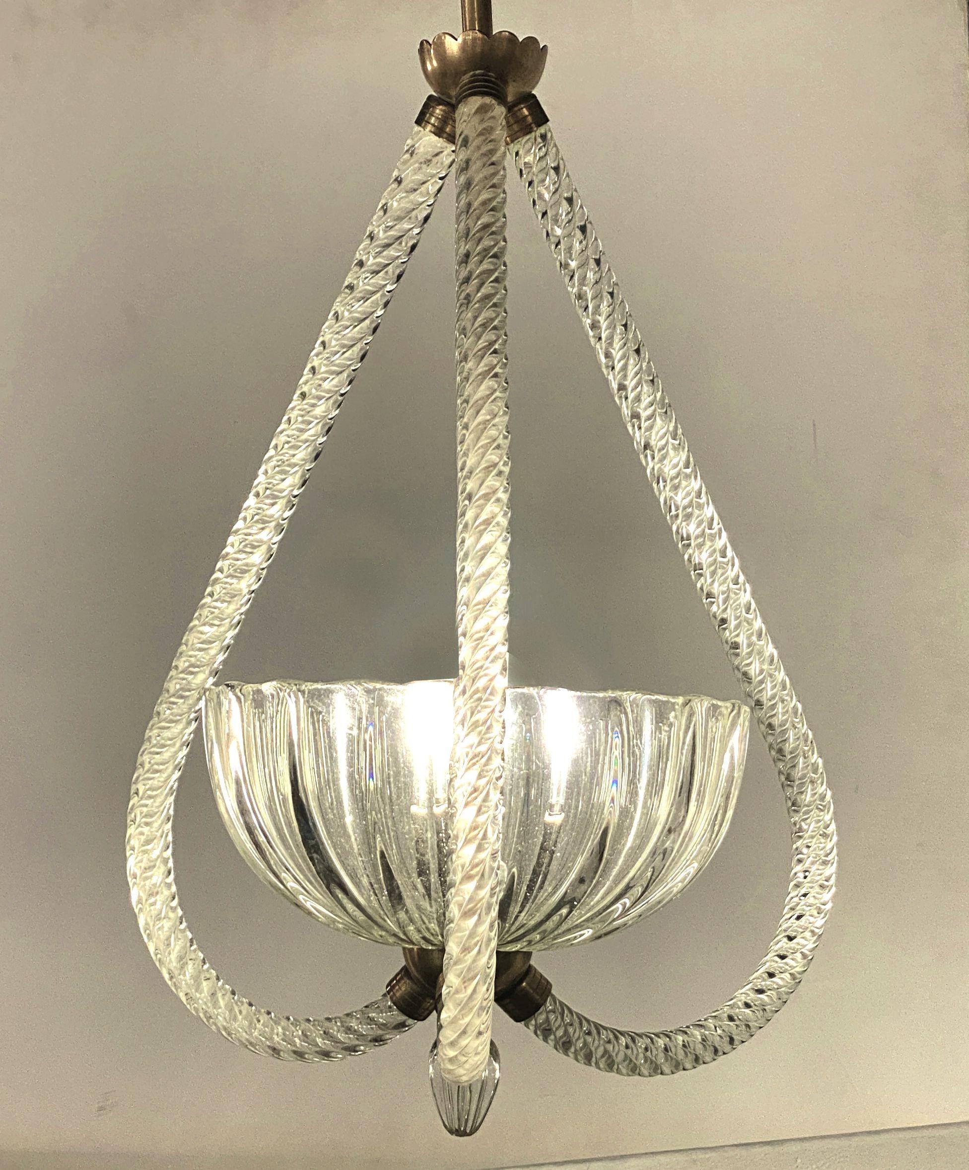 Italian Modern Glass & Brass Chandelier, Seguso For Sale 3