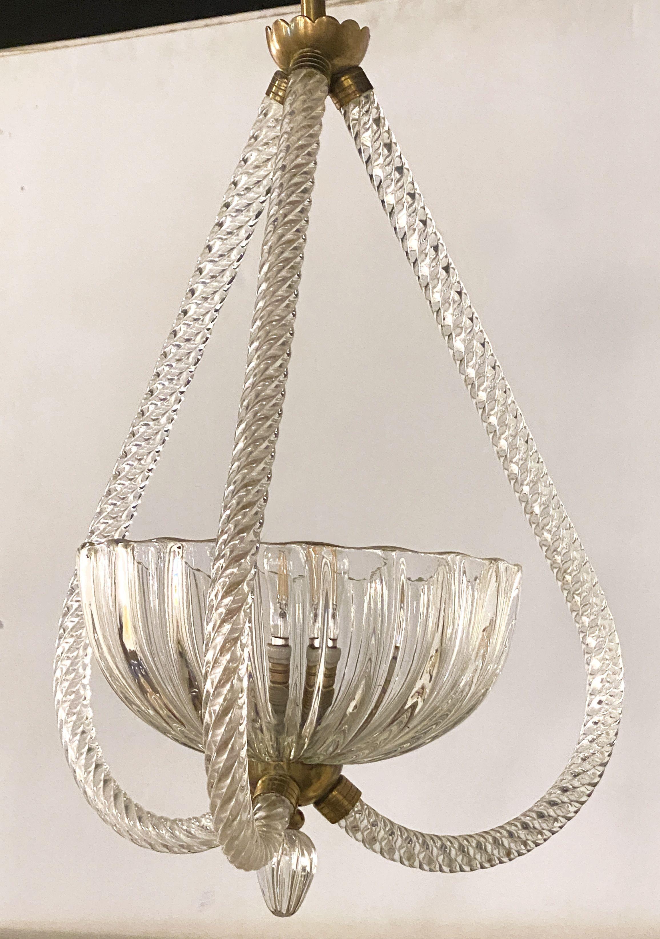 Italian Modern Glass & Brass Chandelier, Seguso For Sale 5