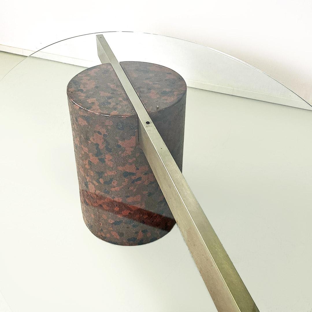 Steel Italian modern glass camouflage concrete table, Giovanni Offredi Saporiti 1980s
