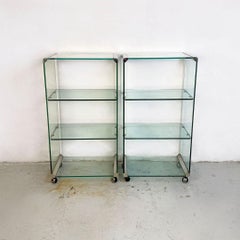 Italian Modern Glass Exhibitor Bookcase on Wheels by Gallotti & Radice, 1970s