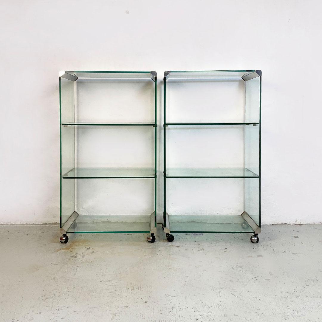 Italian Modern Glass Exhibitors Bookcases on Wheels by Gallotti & Radice, 1970s In Good Condition In MIlano, IT