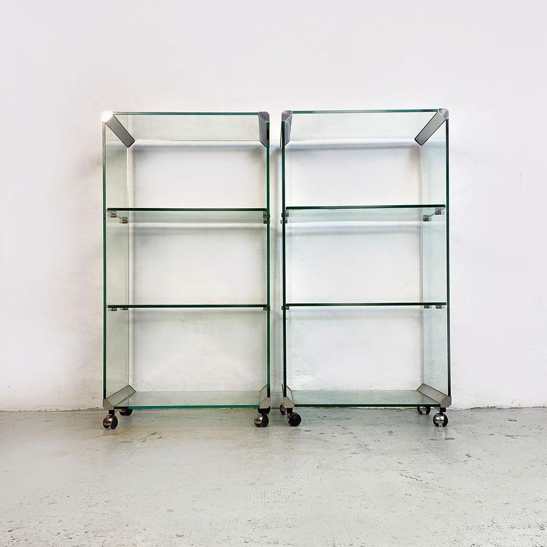 Late 20th Century Italian Modern Glass Exhibitors Bookcases on Wheels by Gallotti & Radice, 1970s
