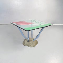 Italian Modern Glass Fabric Wood Table Artifici by Deganello for Cassina, 1985