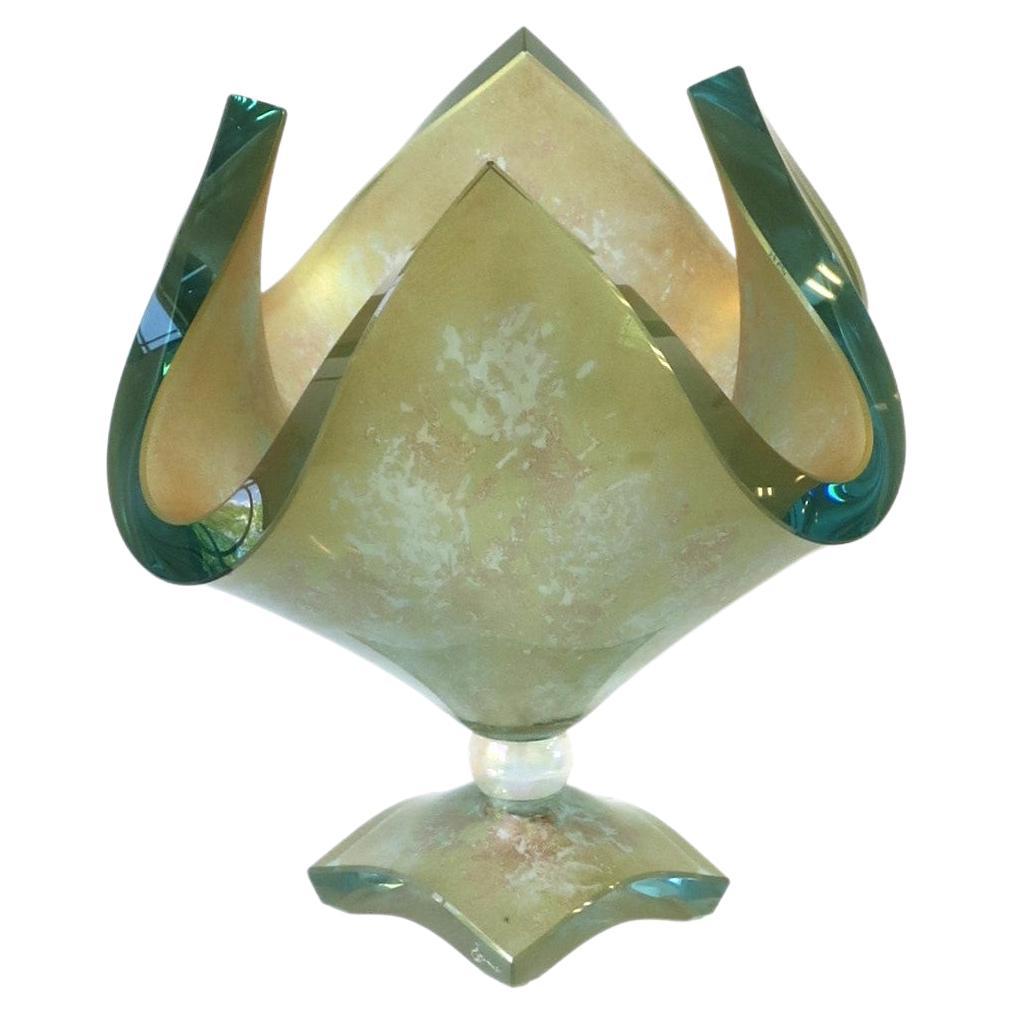 Italian Modern Glass Handkerchief Vessel Vase Compote Sculpture, 20th Century For Sale