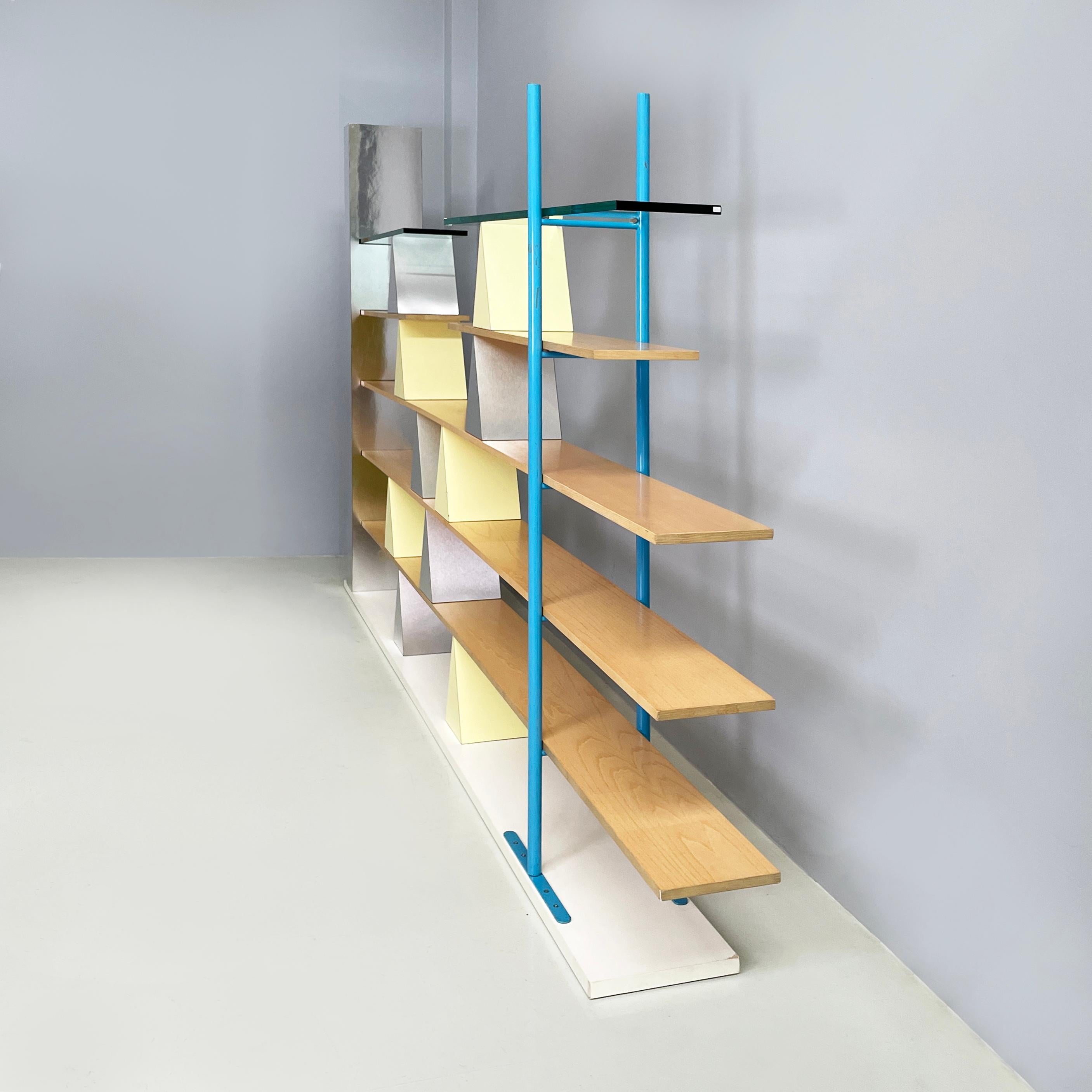 Modern Italian modern Glass, wood metal Bookcase Gritti by Andrea Branzi Memphis, 2000s For Sale