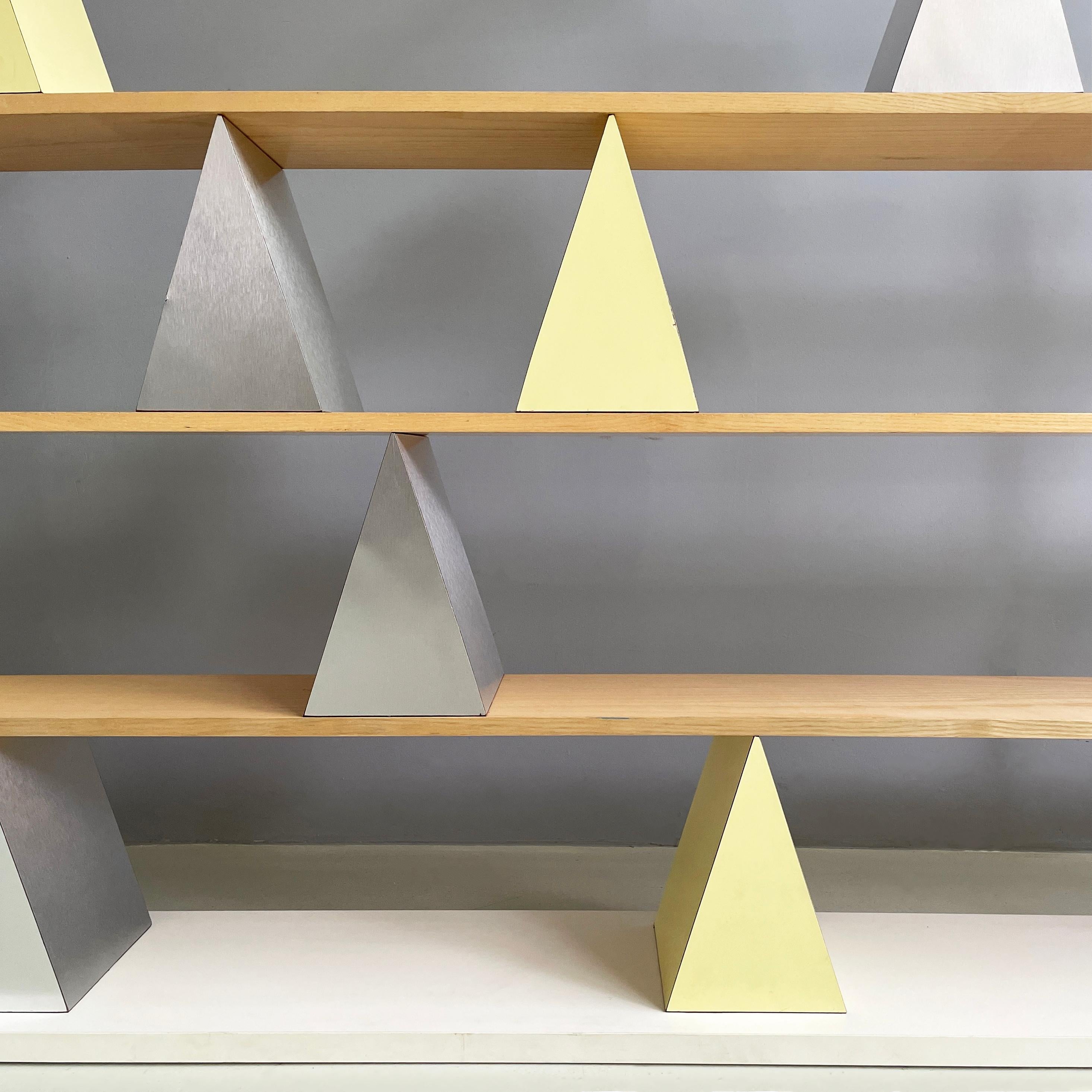 Italian modern Glass, wood metal Bookcase Gritti by Andrea Branzi Memphis, 2000s In Good Condition For Sale In MIlano, IT