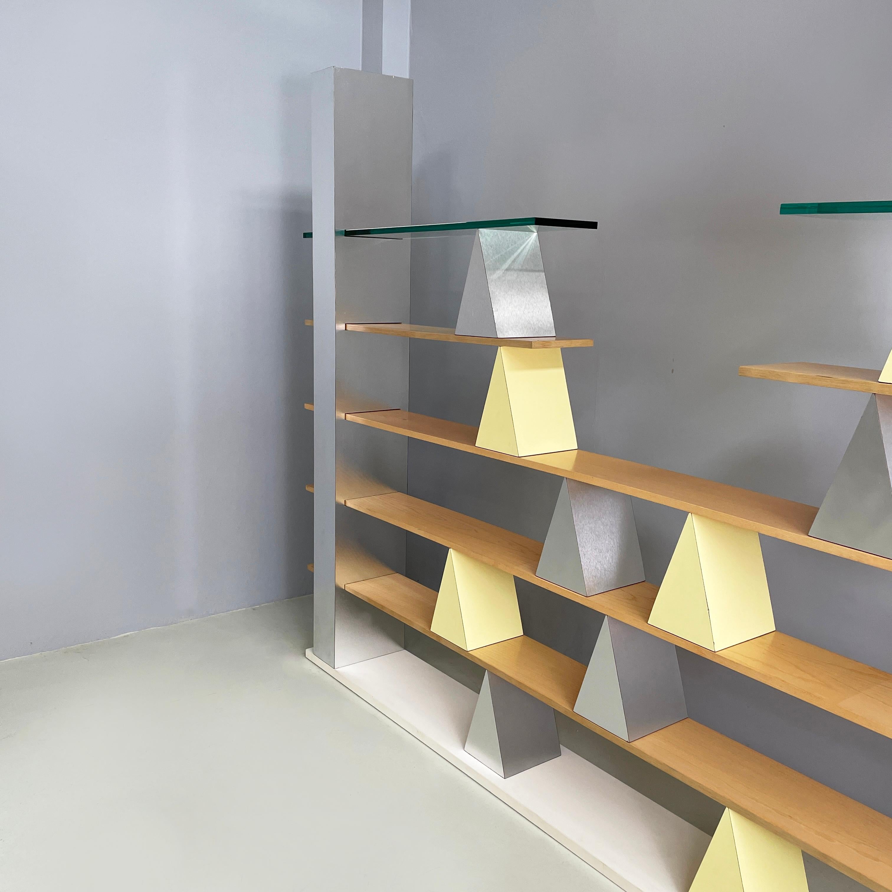 Contemporary Italian modern Glass, wood metal Bookcase Gritti by Andrea Branzi Memphis, 2000s For Sale