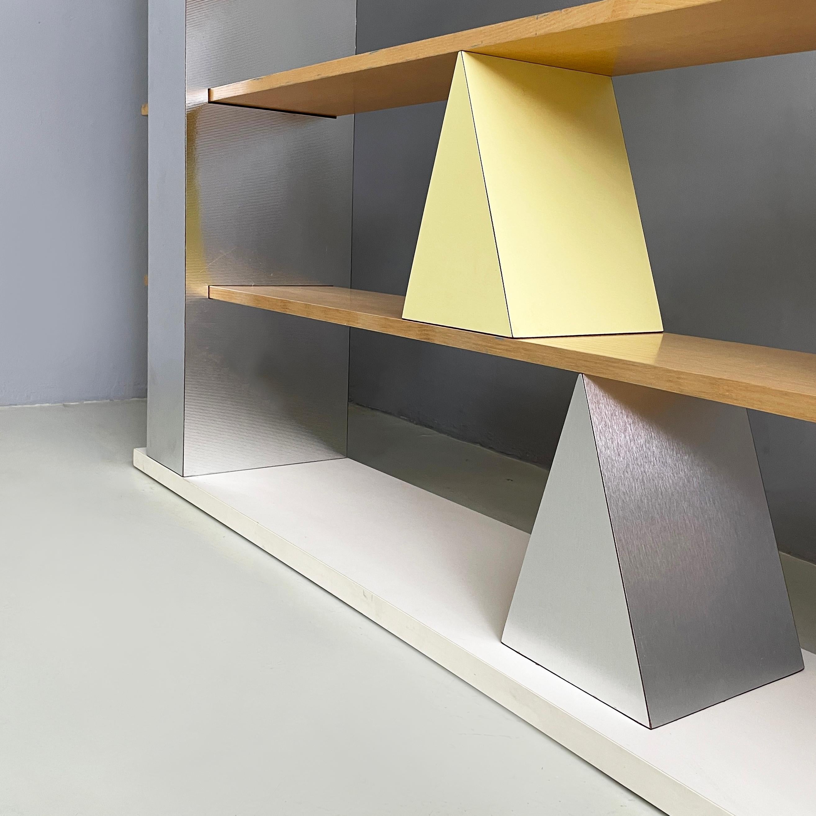 Metal Italian modern Glass, wood metal Bookcase Gritti by Andrea Branzi Memphis, 2000s For Sale