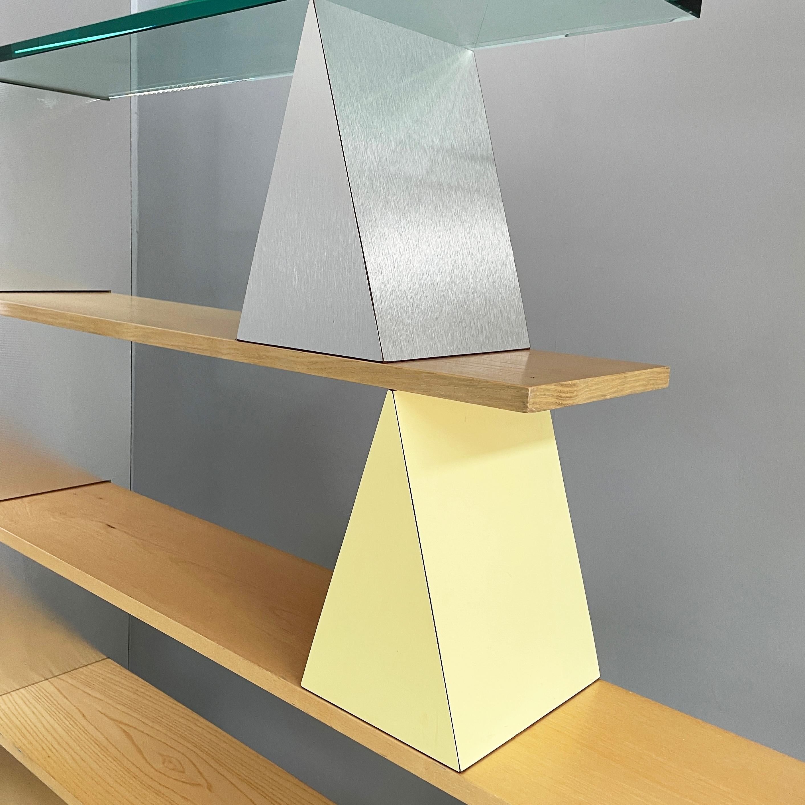 Italian modern Glass, wood metal Bookcase Gritti by Andrea Branzi Memphis, 2000s For Sale 2