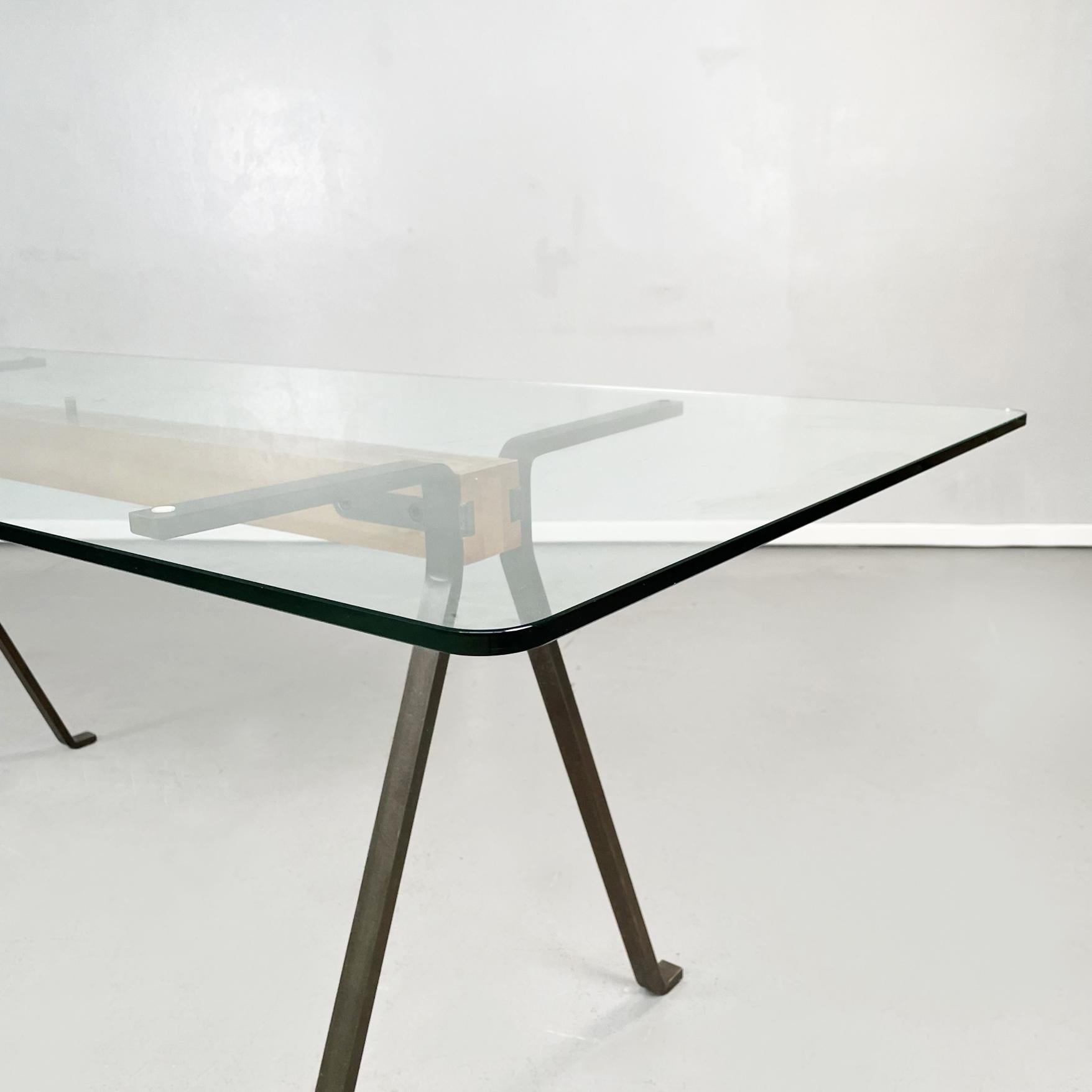 Italian Modern Glass Wood Steel Dining Table Frate by Enzo Mari for Driade, 1973 In Good Condition For Sale In MIlano, IT