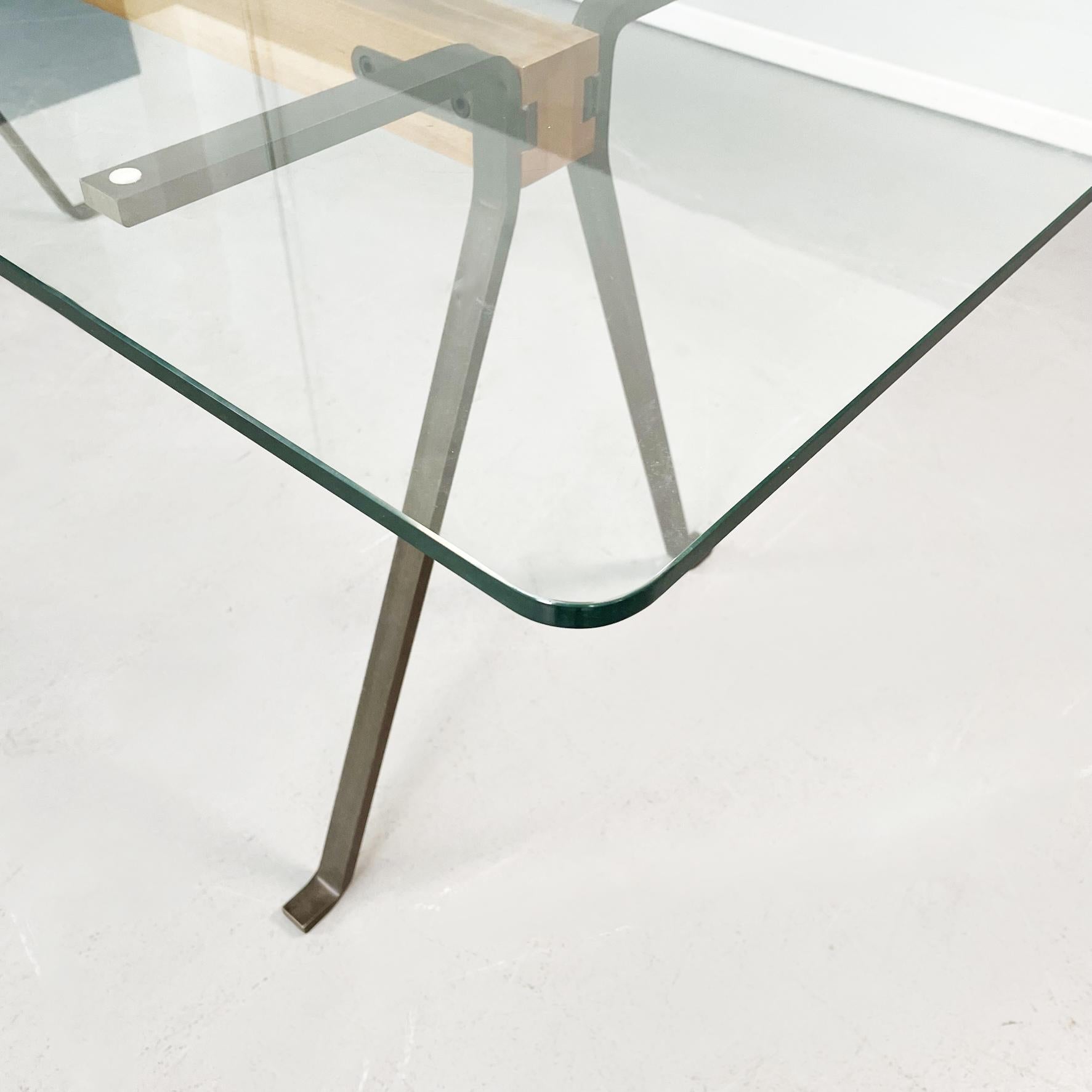 Late 20th Century Italian Modern Glass Wood Steel Dining Table Frate by Enzo Mari for Driade, 1973 For Sale