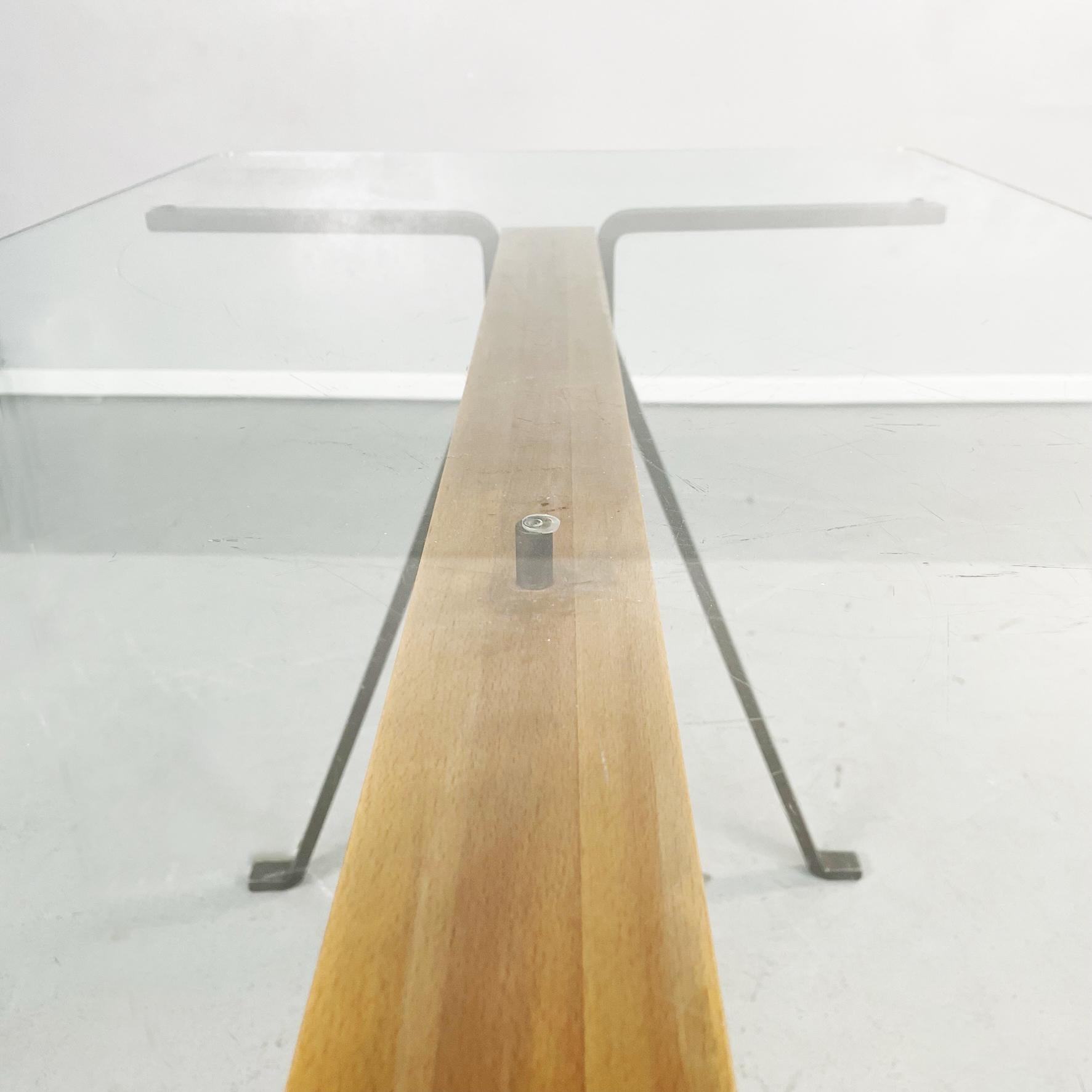 Italian Modern Glass Wood Steel Dining Table Frate by Enzo Mari for Driade, 1973 For Sale 1