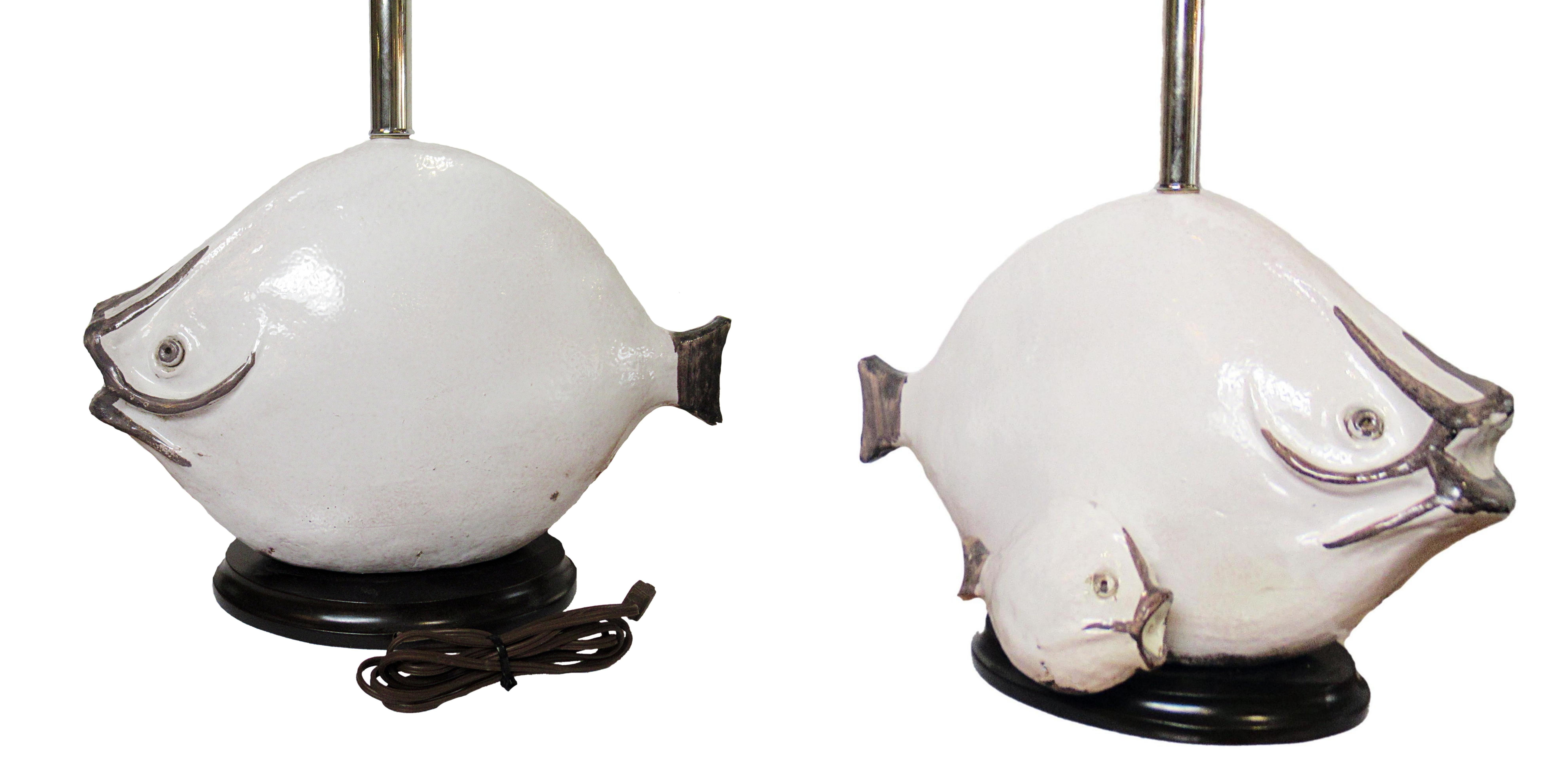 Mid-Century Modern Italian Modern Glazed Ceramic Fish Table Lamps, Ivo De Santis, 1960s For Sale