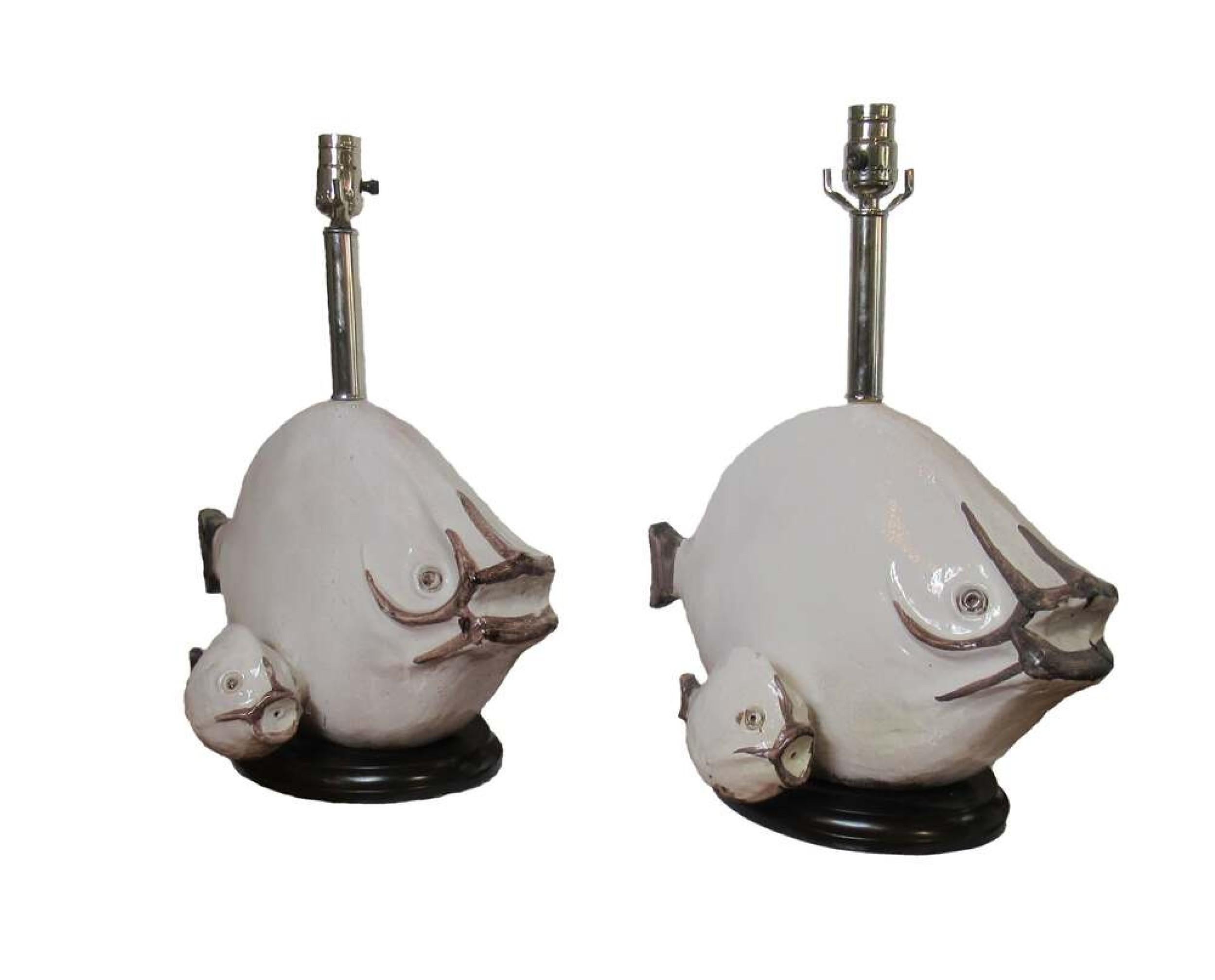 20th Century Italian Modern Glazed Ceramic Fish Table Lamps, Ivo De Santis, 1960s For Sale