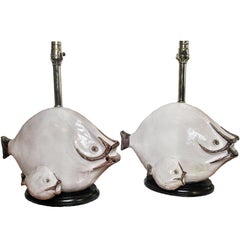 Retro Italian Modern Glazed Ceramic Fish Table Lamps, Ivo De Santis, 1960s