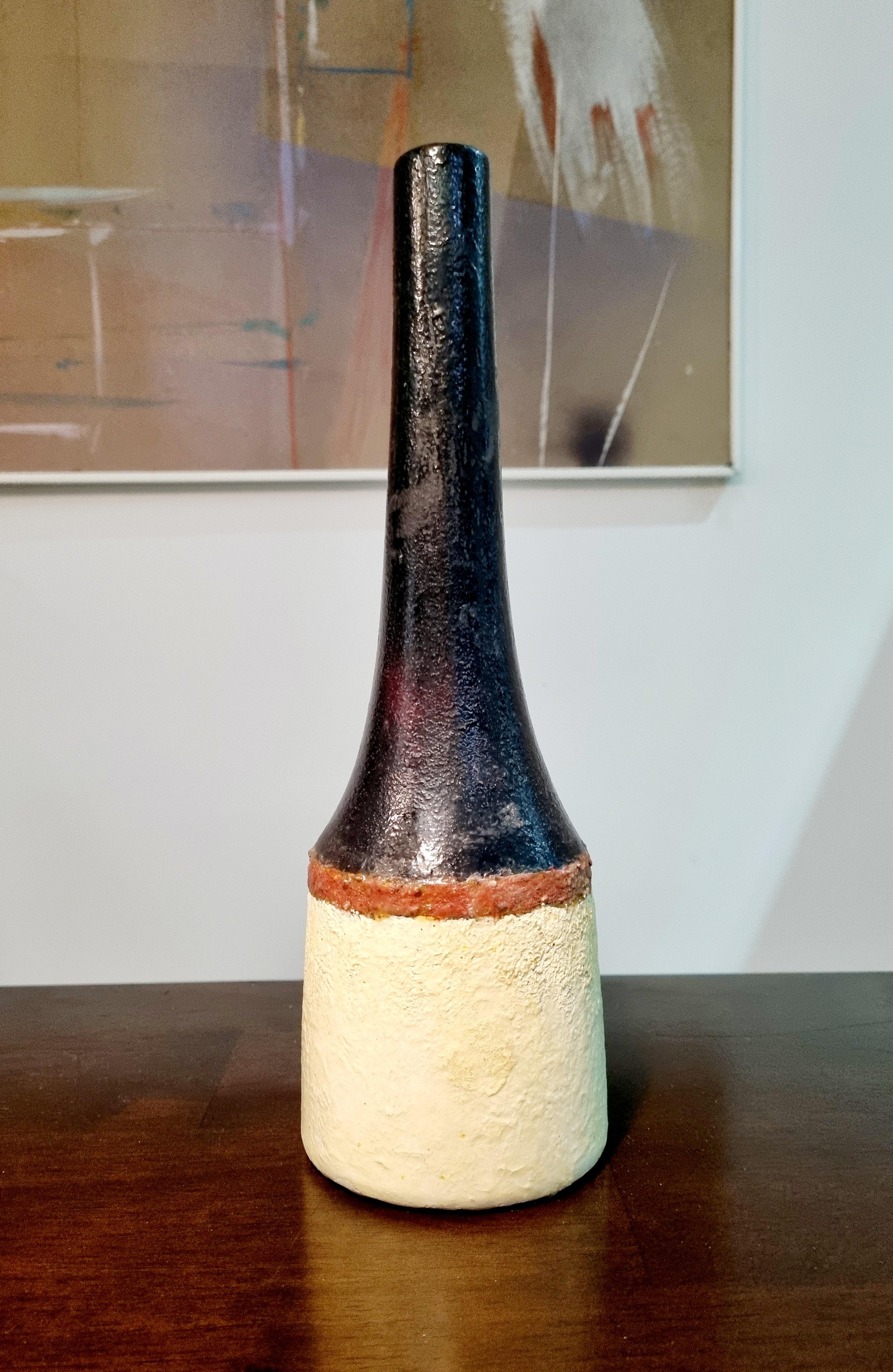 Italian Modern Glazed Ceramic Vase by Bruno Gambone, Italy 70s In Excellent Condition For Sale In Lucija, SI
