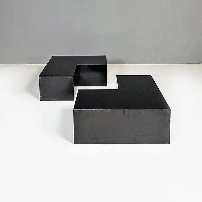 Italian modern glossy black laminate pair of display units or tables