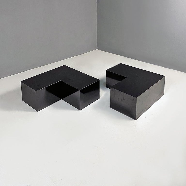 Italian modern glossy black laminate pair of display units or tables
