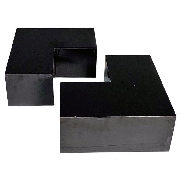 Italian modern glossy black laminate pair of display units or tables, 1980s For Sale