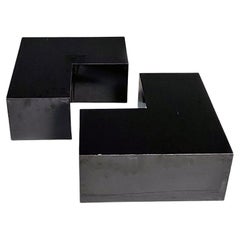 Italian modern glossy black laminate pair of display units or tables, 1980s