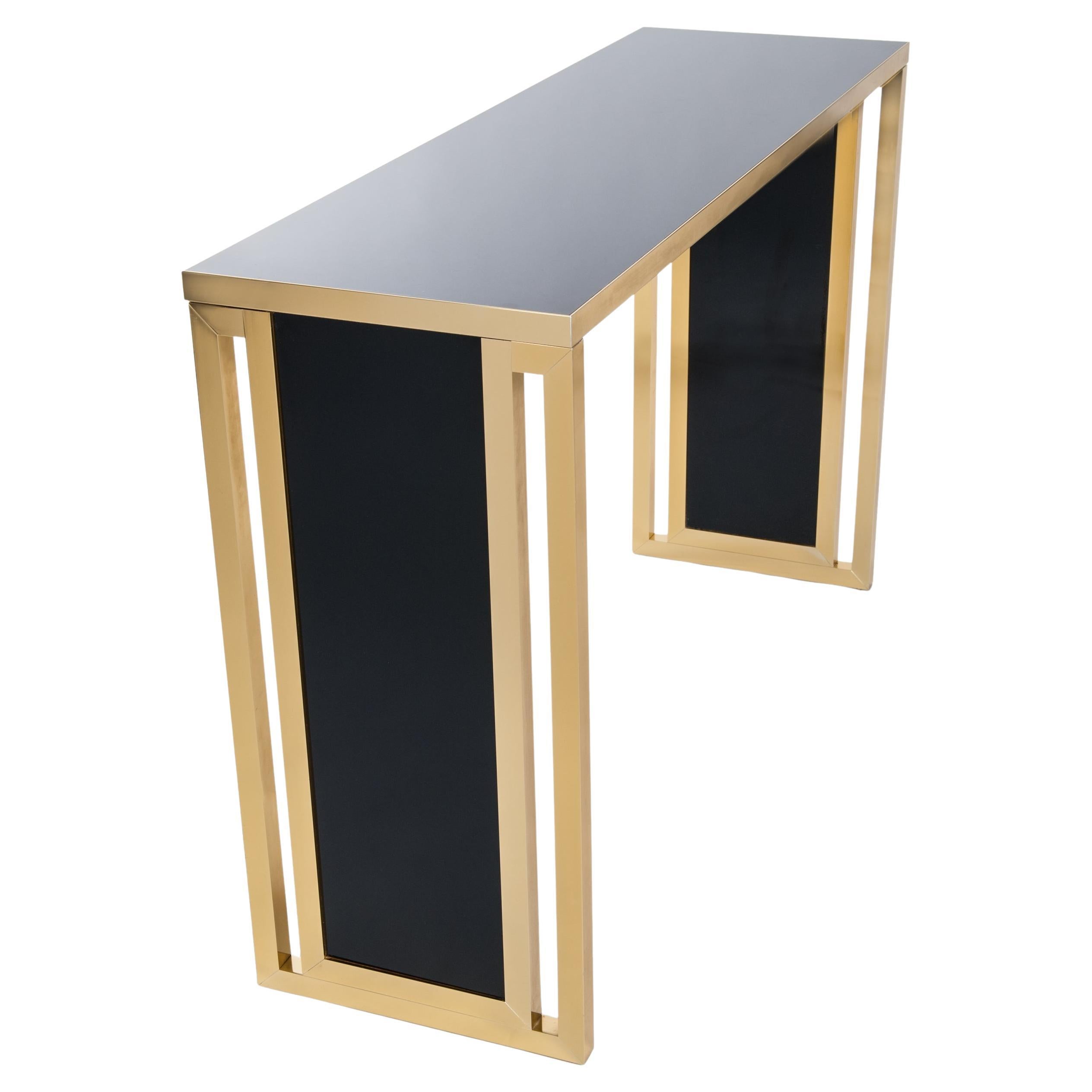 Italian Modern Gold and Black Brass Console Table by Willy Rizzo for Mario Sabot