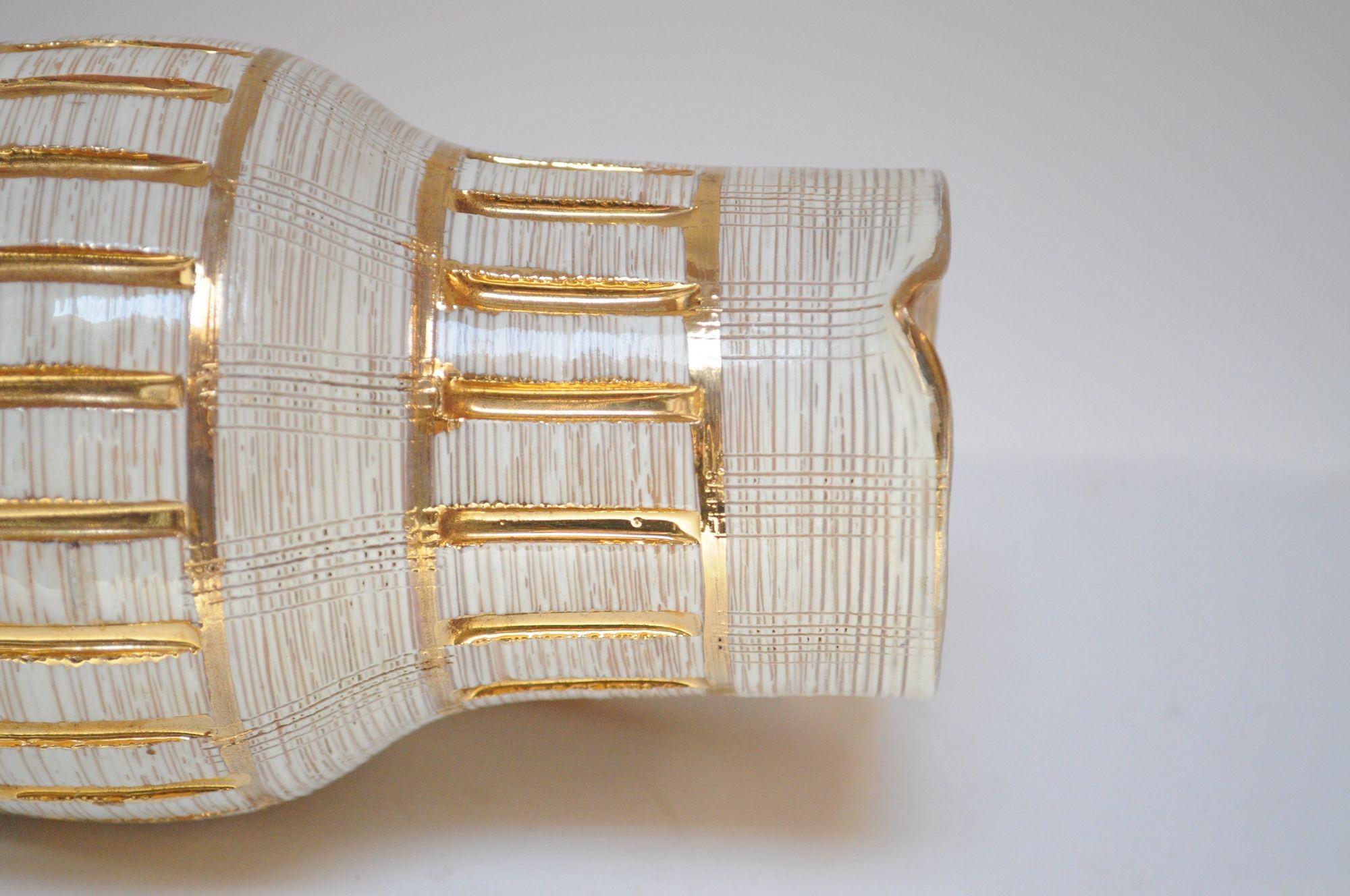 Italian Modern Gold and White Glazed Ceramic Pitcher by Aldo Londi for Bitossi 10
