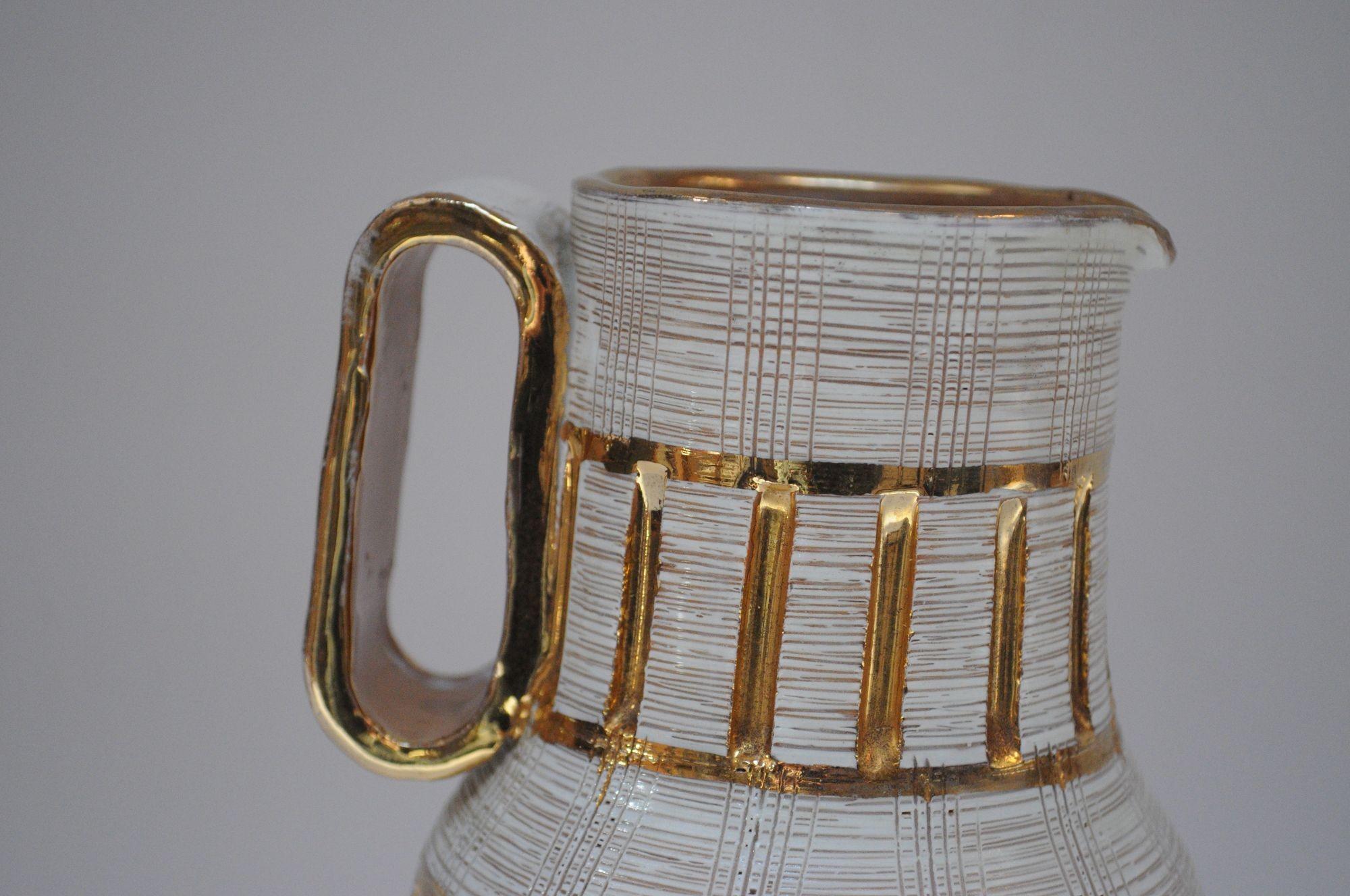 Italian Modern Gold and White Glazed Ceramic Pitcher by Aldo Londi for Bitossi 15