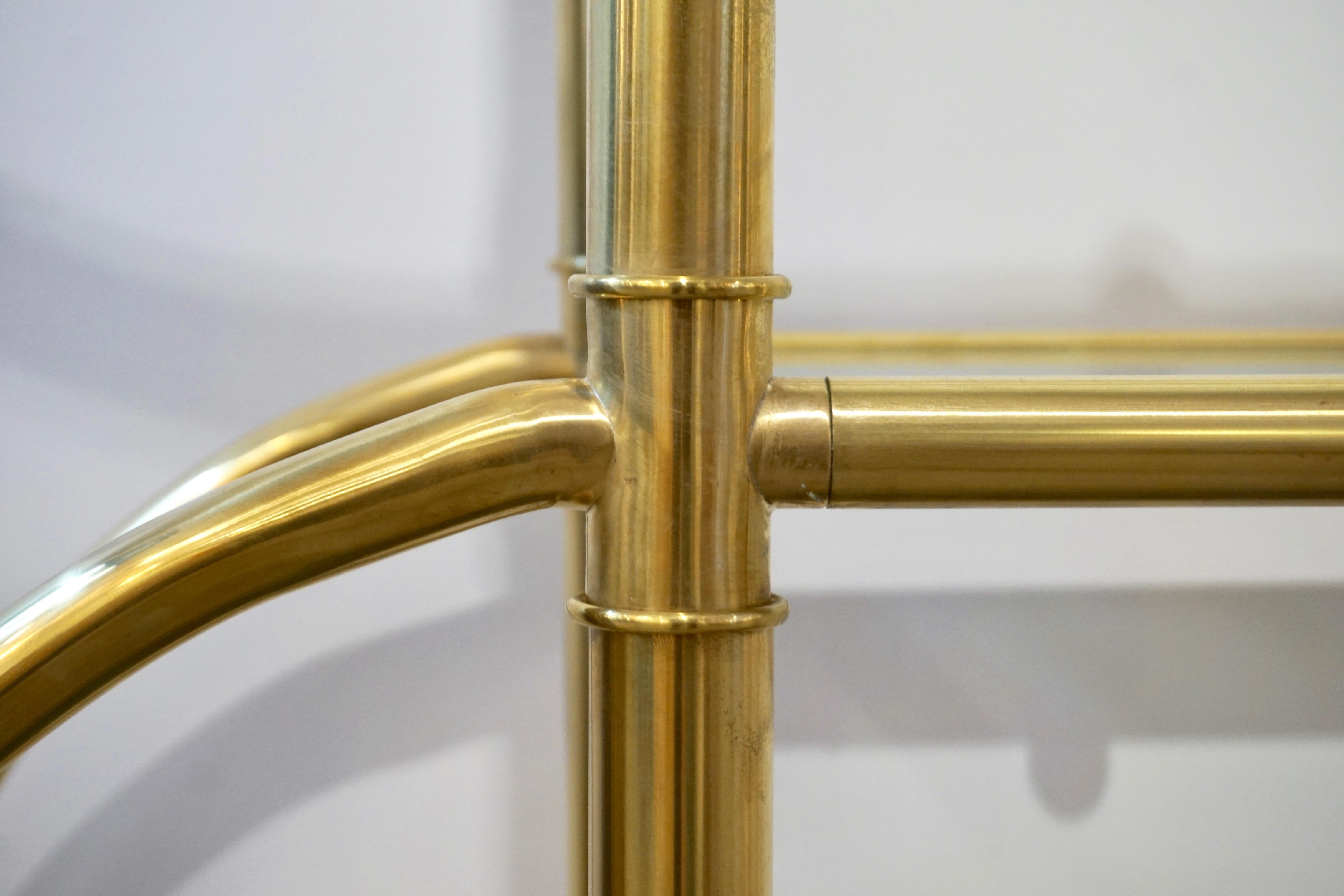Cut Glass Italian Modern Gold Brass Tubular Shelving Unit Étagère on Black Lacquered Base For Sale