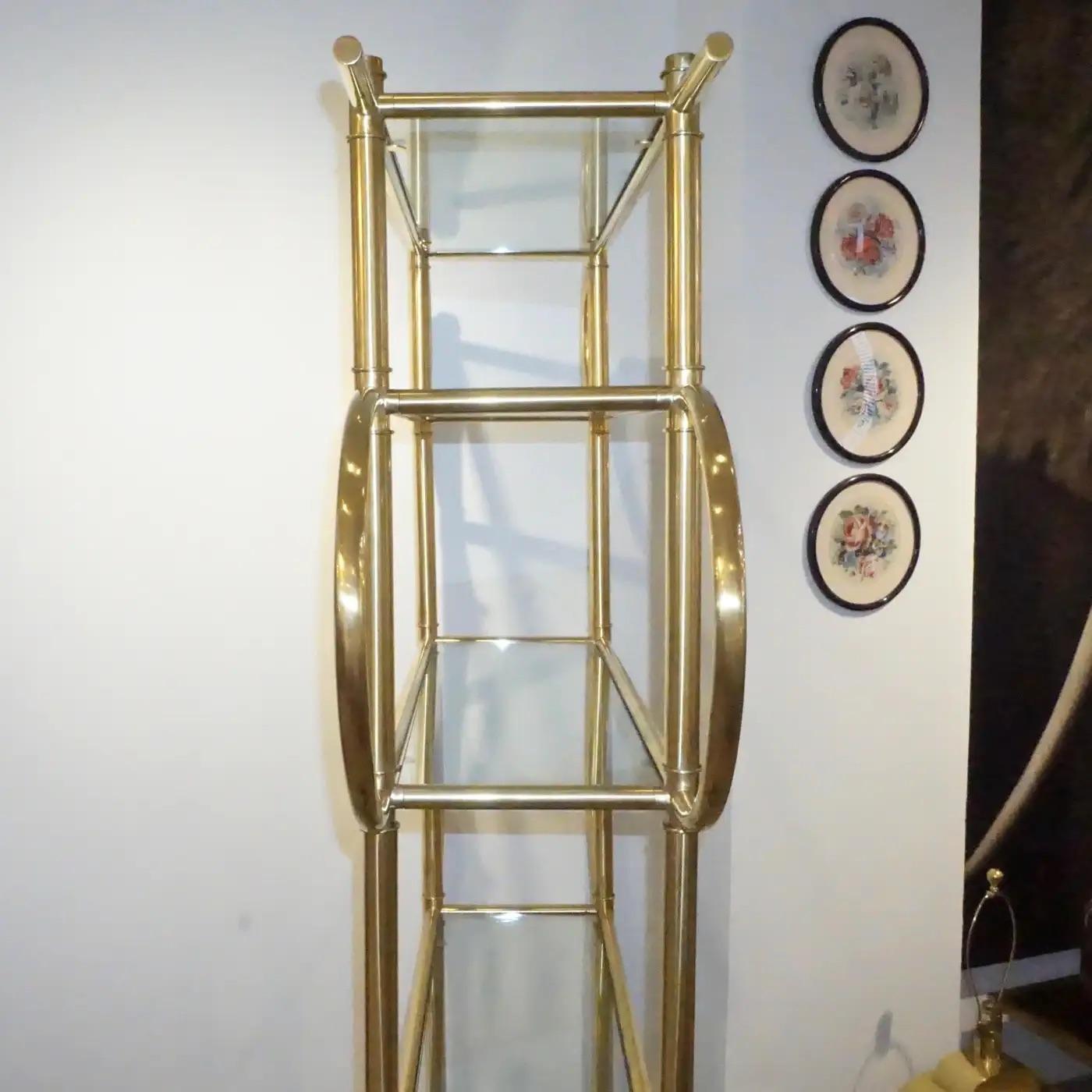 Scaffalatura tubolare moderna italiana in ottone dorato su base laccata nera in vendita 6