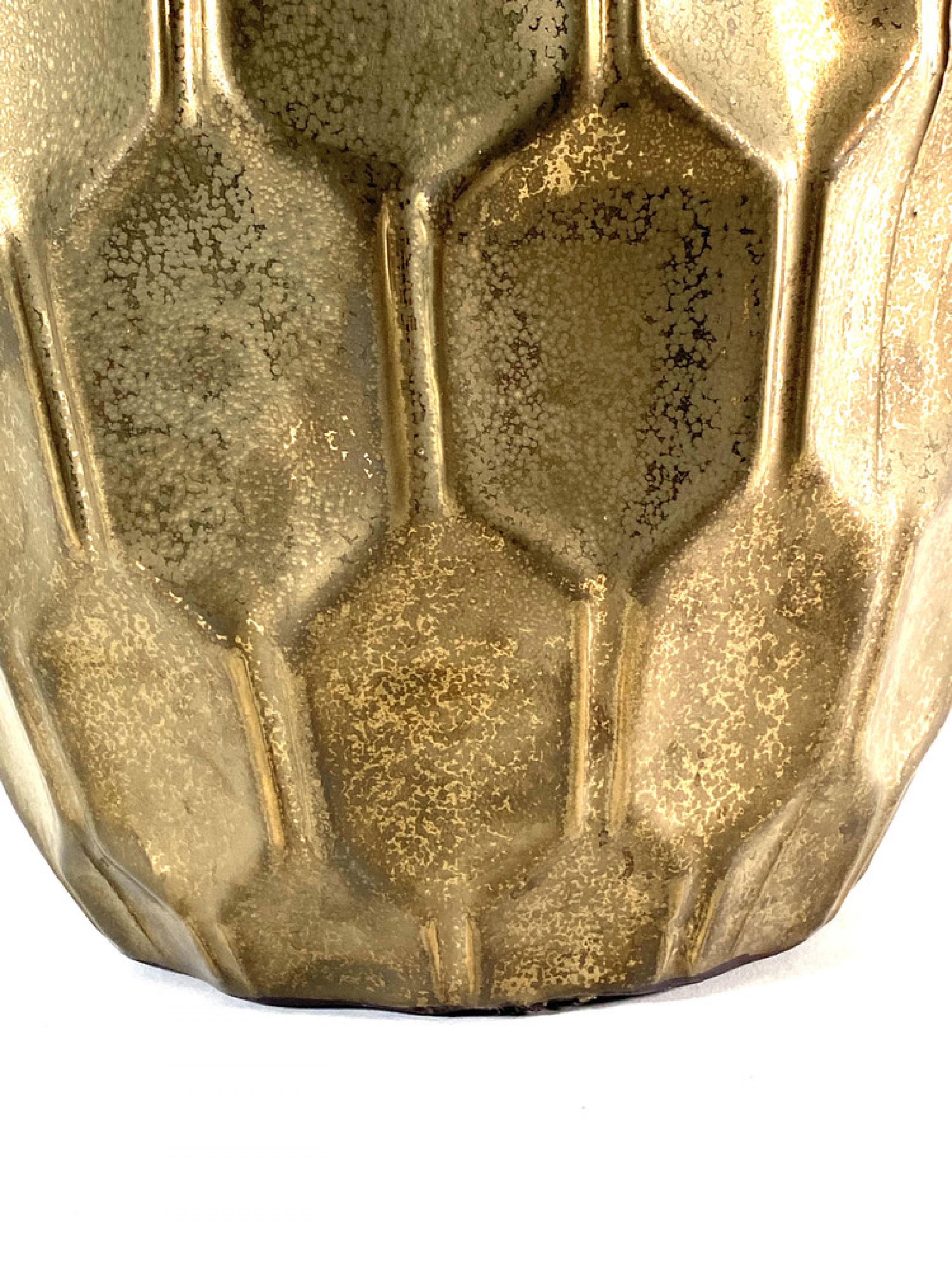 Mid-Century moderno Vaso moderno italiano in ceramica dorata, stile Gio Ponti in vendita