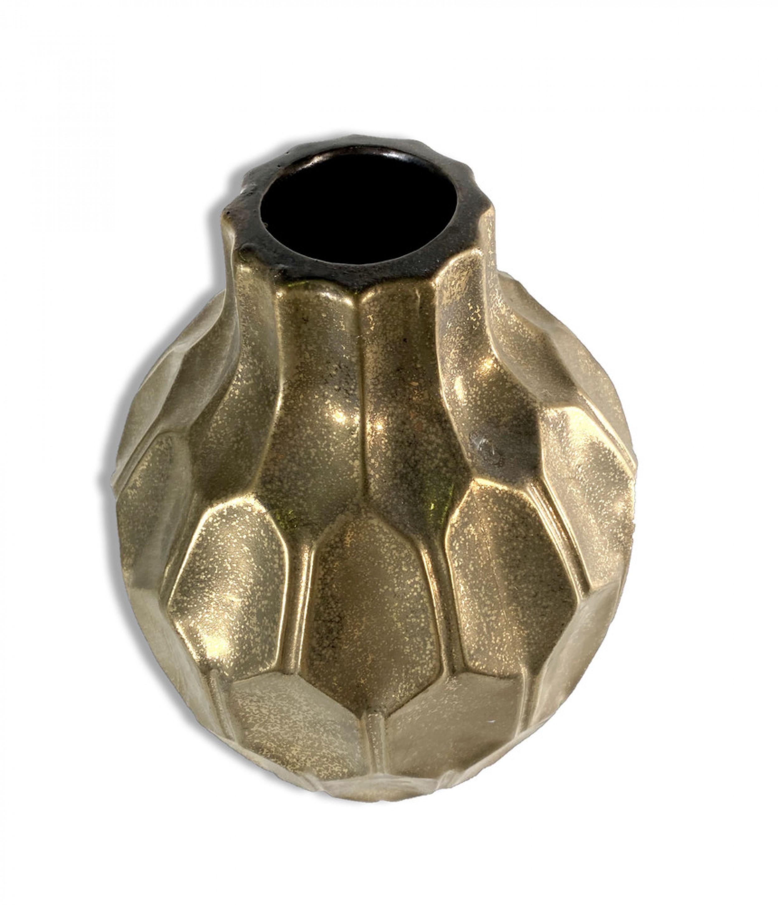 Italiano Vaso moderno italiano in ceramica dorata, stile Gio Ponti in vendita