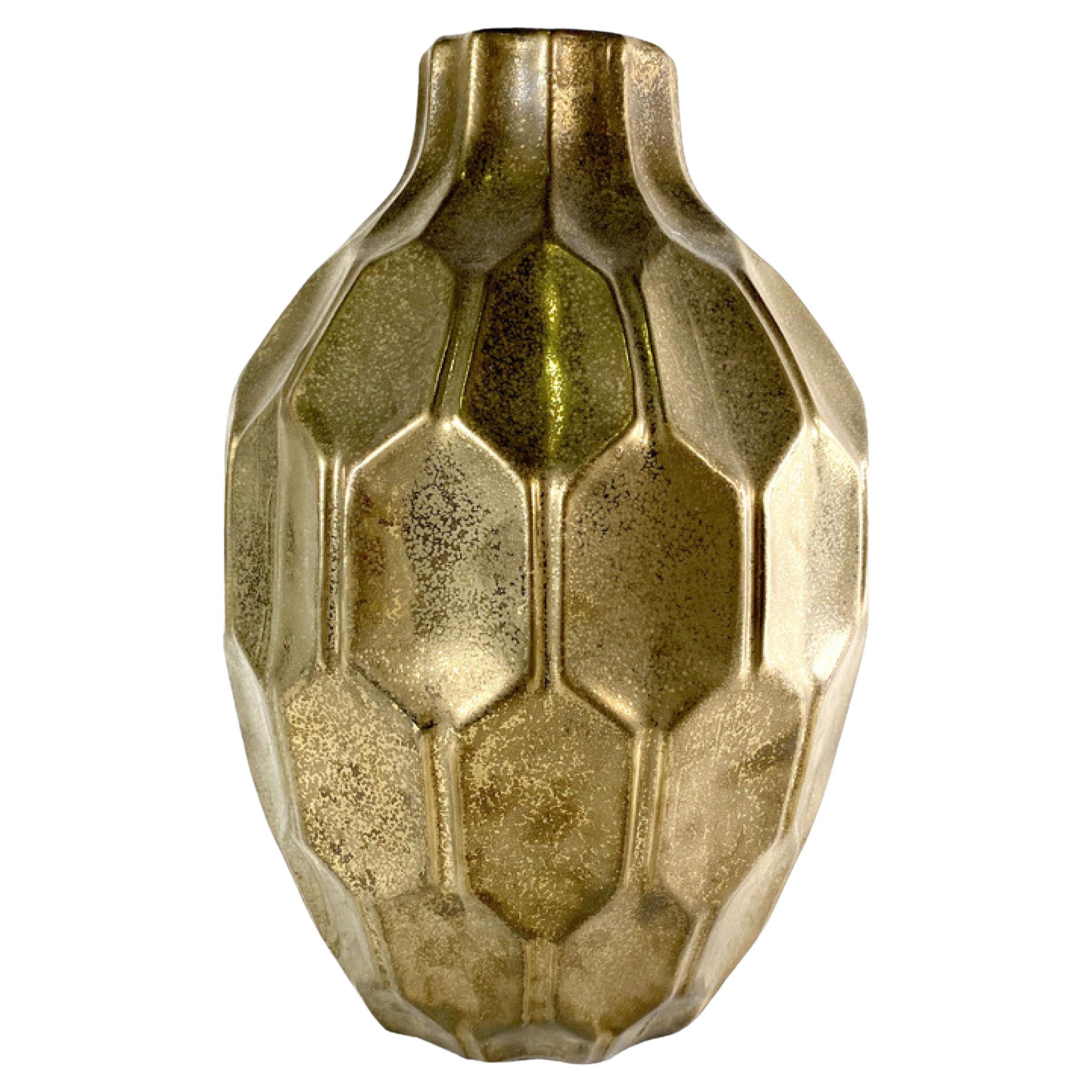 Vasija Moderna Italiana de Cerámica Dorada, Estilo de Gio Ponti