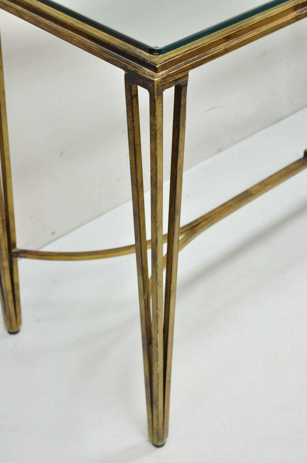 20th Century Italian Modern Gold Gilt Heavy Iron Base Glass Top Console Sofa Hall Table For Sale