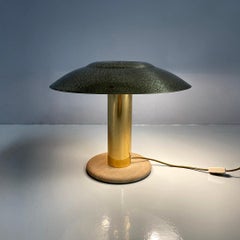Italian modern golden brass table lamp with a round beige marble base, 1970s