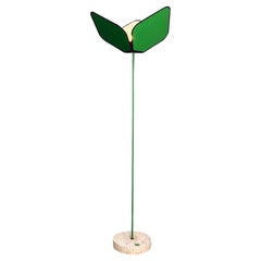 Vintage Italian modern granite and green and white metal floor lamp by Ibis, 1980s
