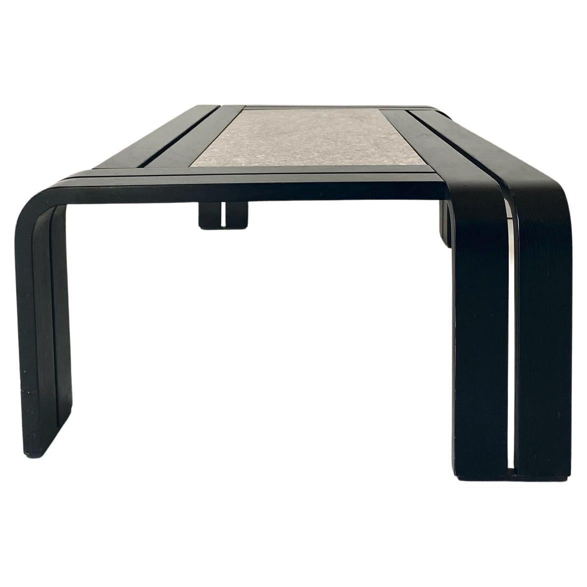 Mesa de centro moderna italiana de granito, mármol y madera curvada, Italia Años 80 Italiano en venta