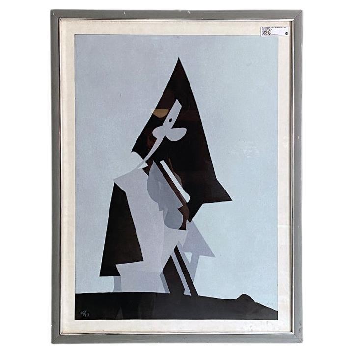 Quadro astratto moderno italiano grigio e nero di Dova, anni '80