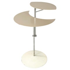 Retro Italian modern Gray and white metal round coffee table with double shelf, 1990s