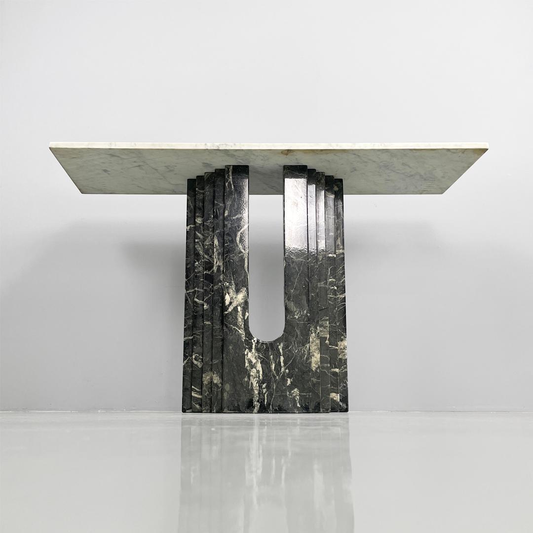Italian modern green and white marble console, 1980s For Sale 8