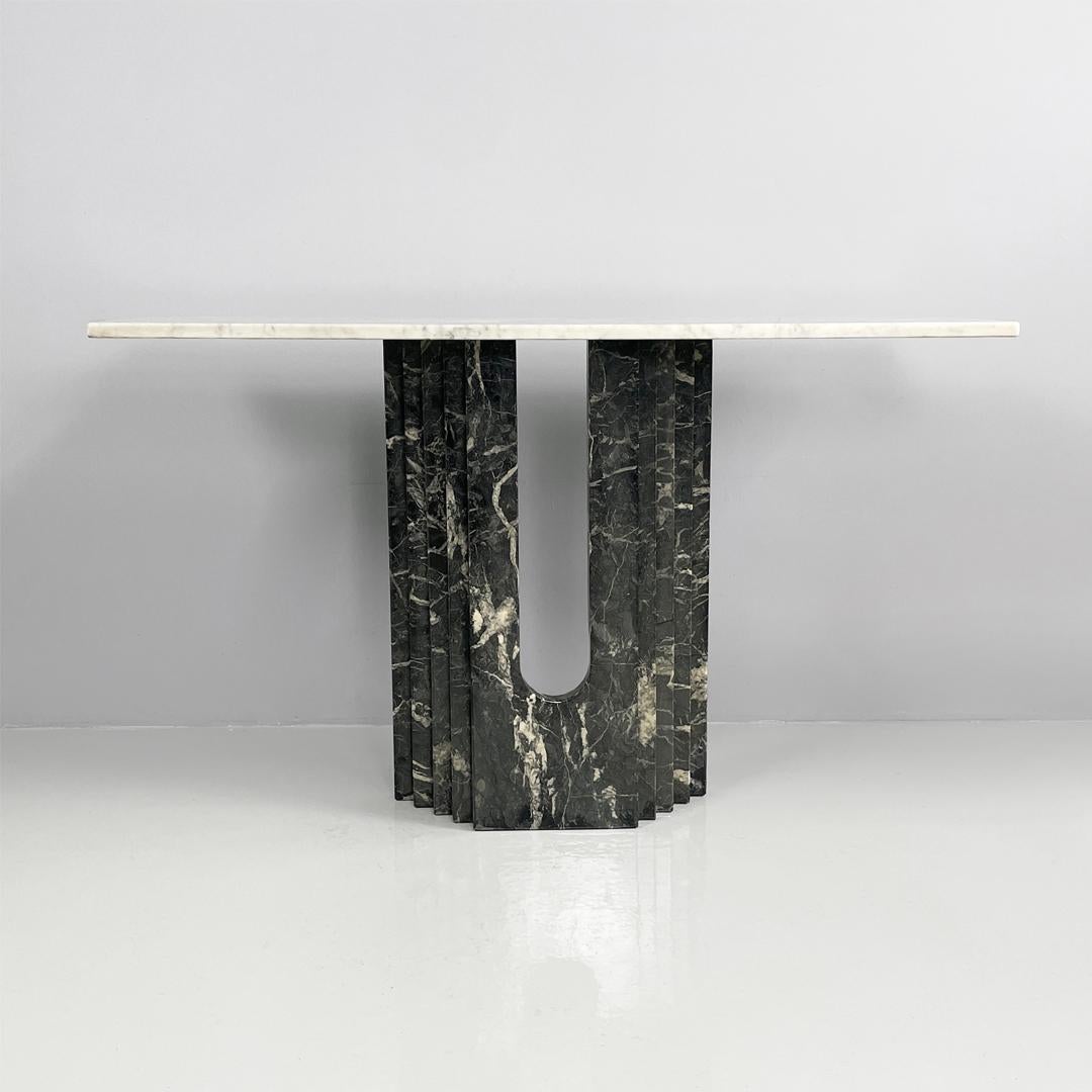 Modern Italian modern green and white marble console, 1980s For Sale